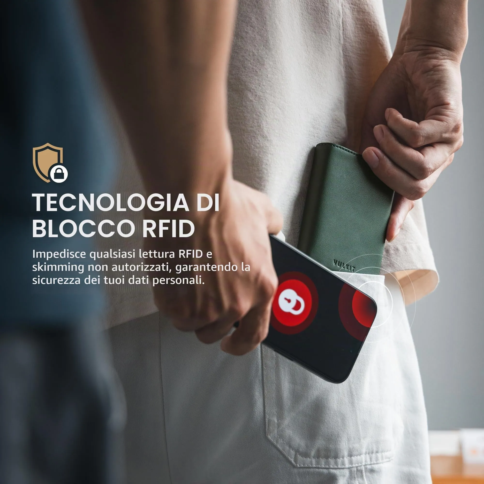 VULKIT Portafoglio Slim Portacarte in Pelle con Protezione RFID e Porta Monete VC302 - immagine 5