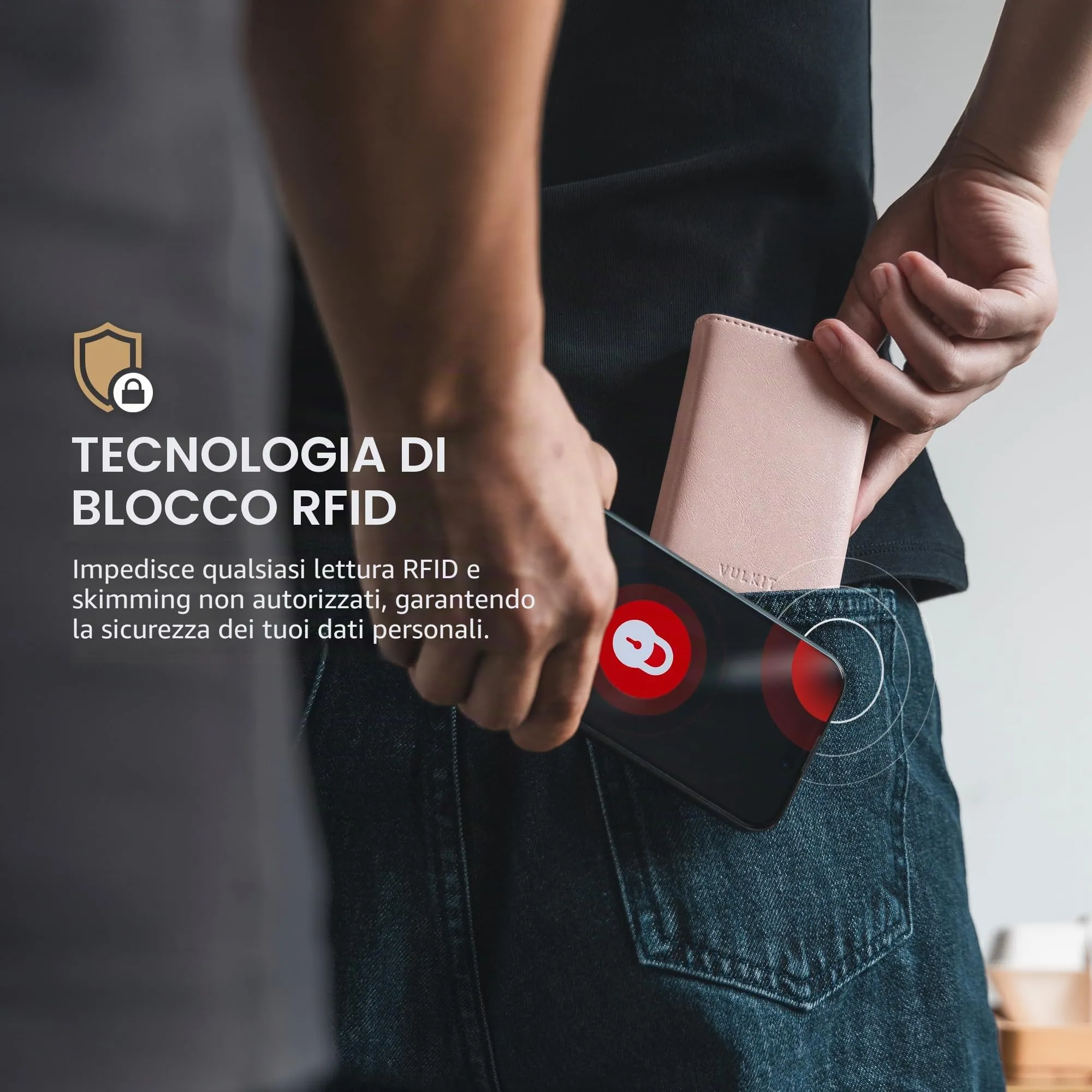 VULKIT Portafoglio Slim Portacarte in Pelle con Protezione RFID VC302 - immagine 5