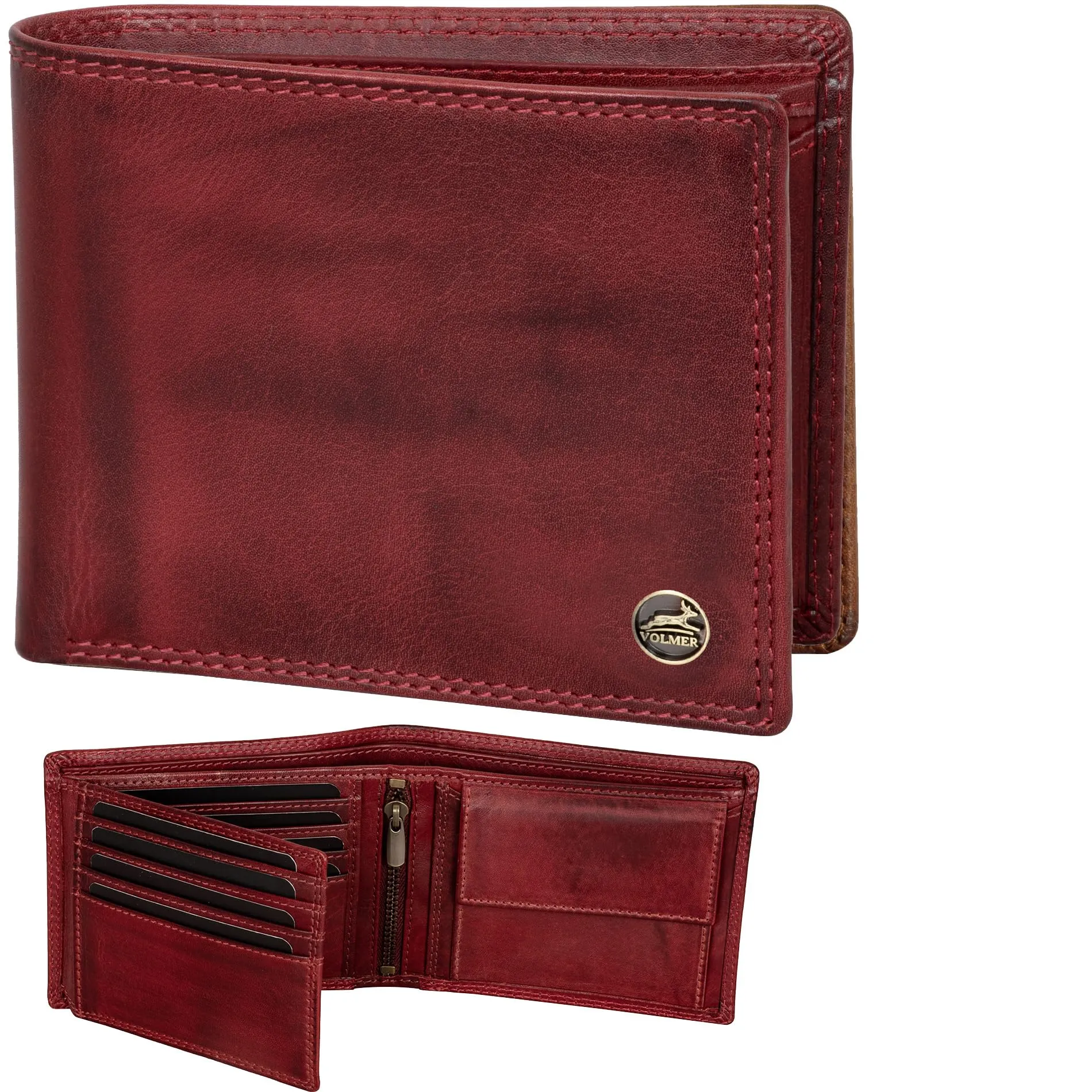 Fa.Volmer Portafoglio da uomo in pelle con protezione RFID, Rosso Bordeaux - immagine 1