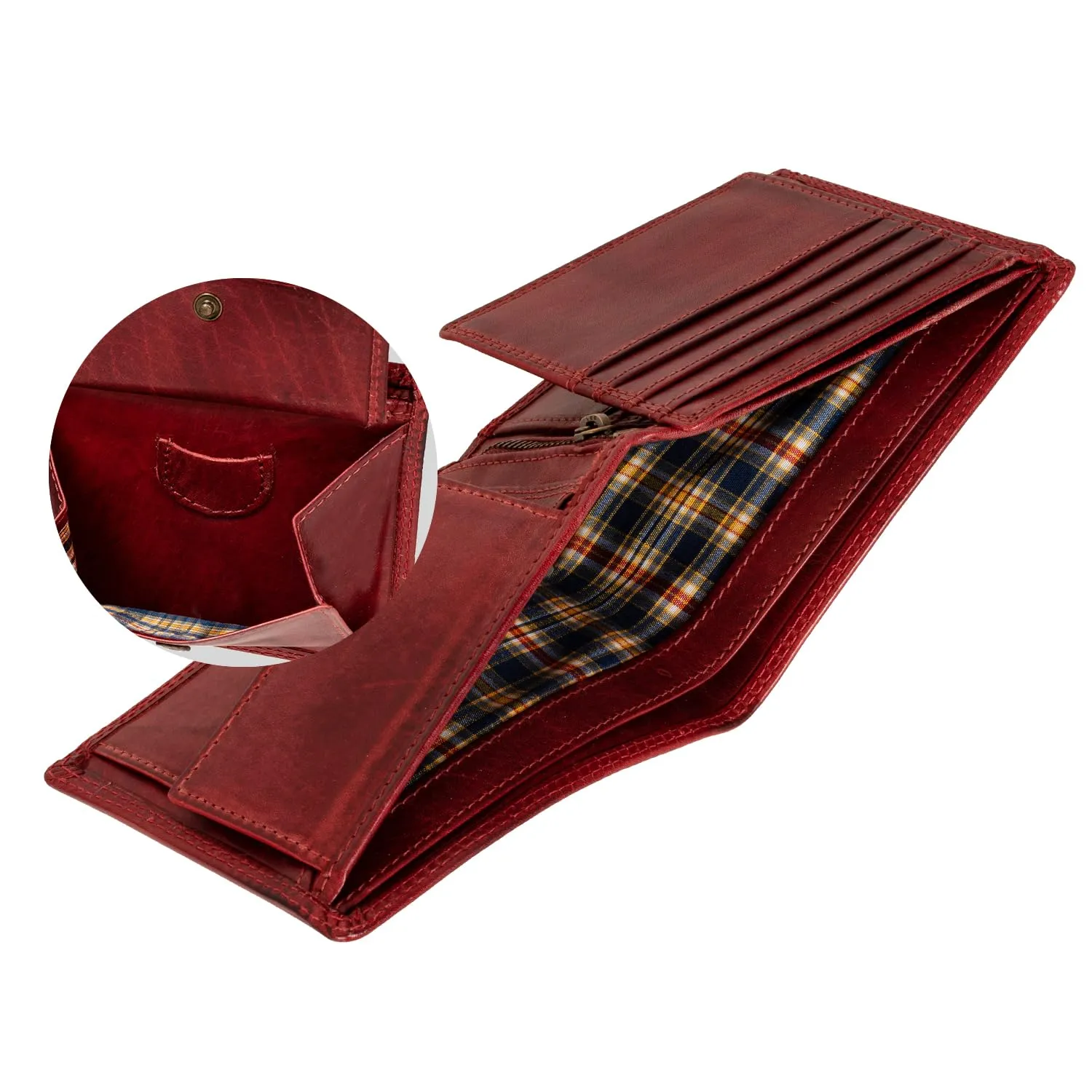 Fa.Volmer Portafoglio da uomo in pelle con protezione RFID, Rosso Bordeaux - immagine 4