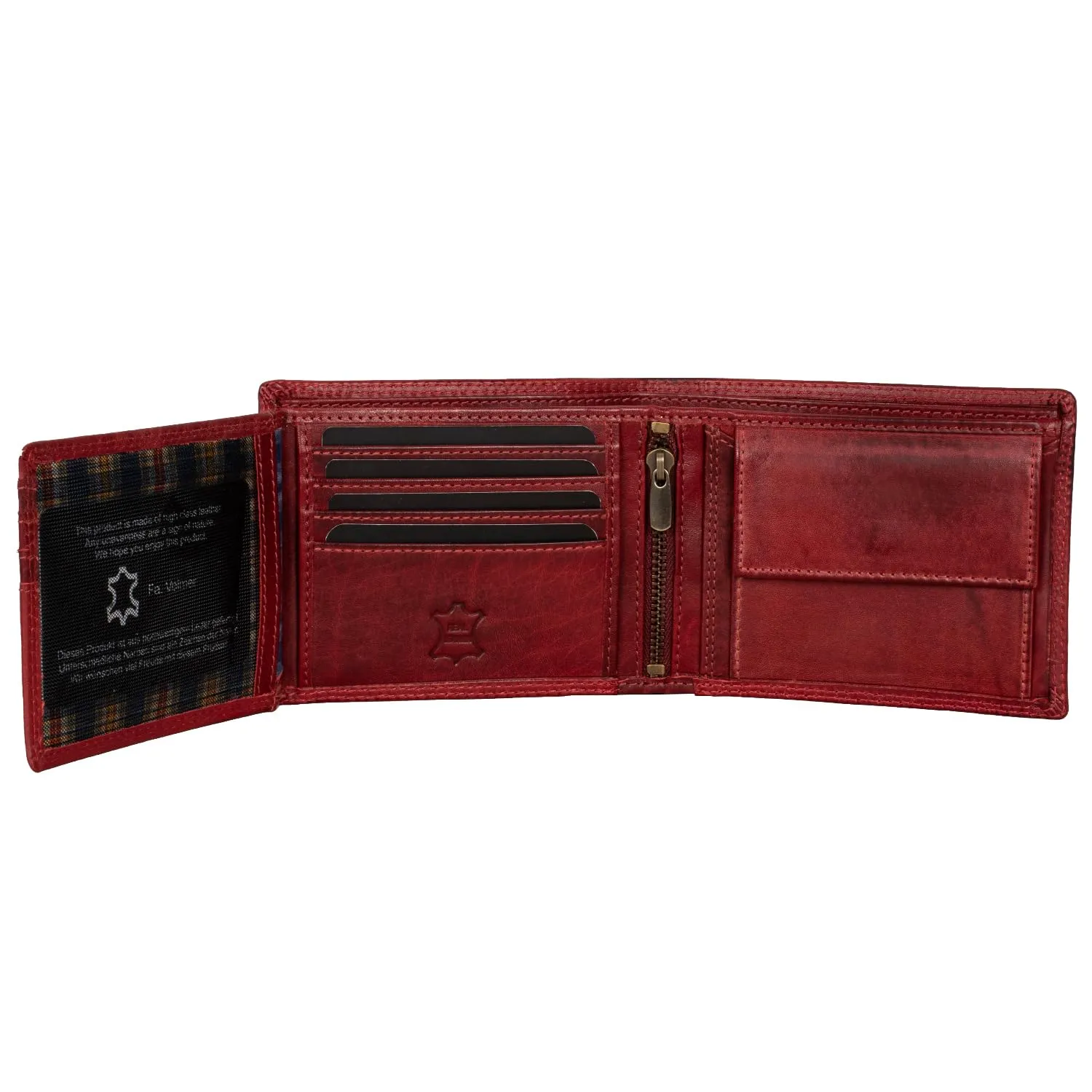 Fa.Volmer Portafoglio da uomo in pelle con protezione RFID, Rosso Bordeaux - immagine 6