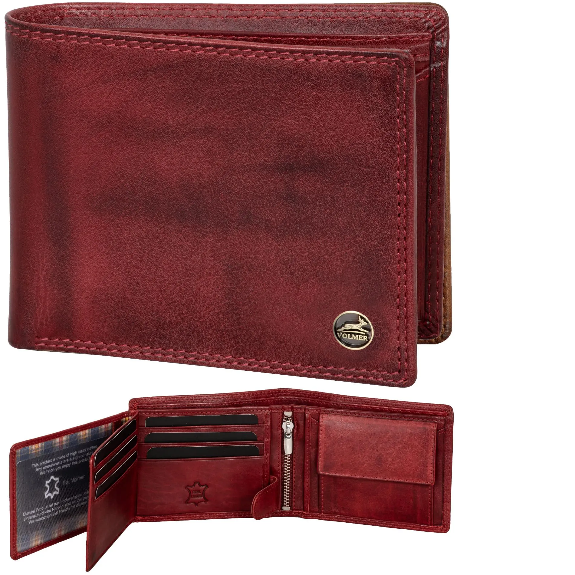 Fa.Volmer Portafoglio da uomo in pelle con protezione RFID, Rosso Bordeaux - immagine 1