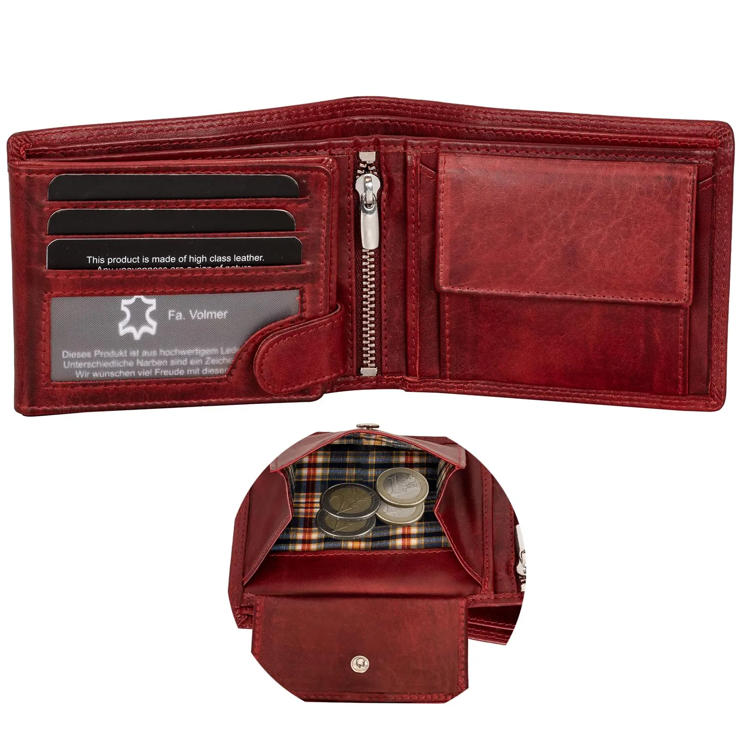 Fa.Volmer Portafoglio da uomo in pelle con protezione RFID, Rosso Bordeaux - immagine 3