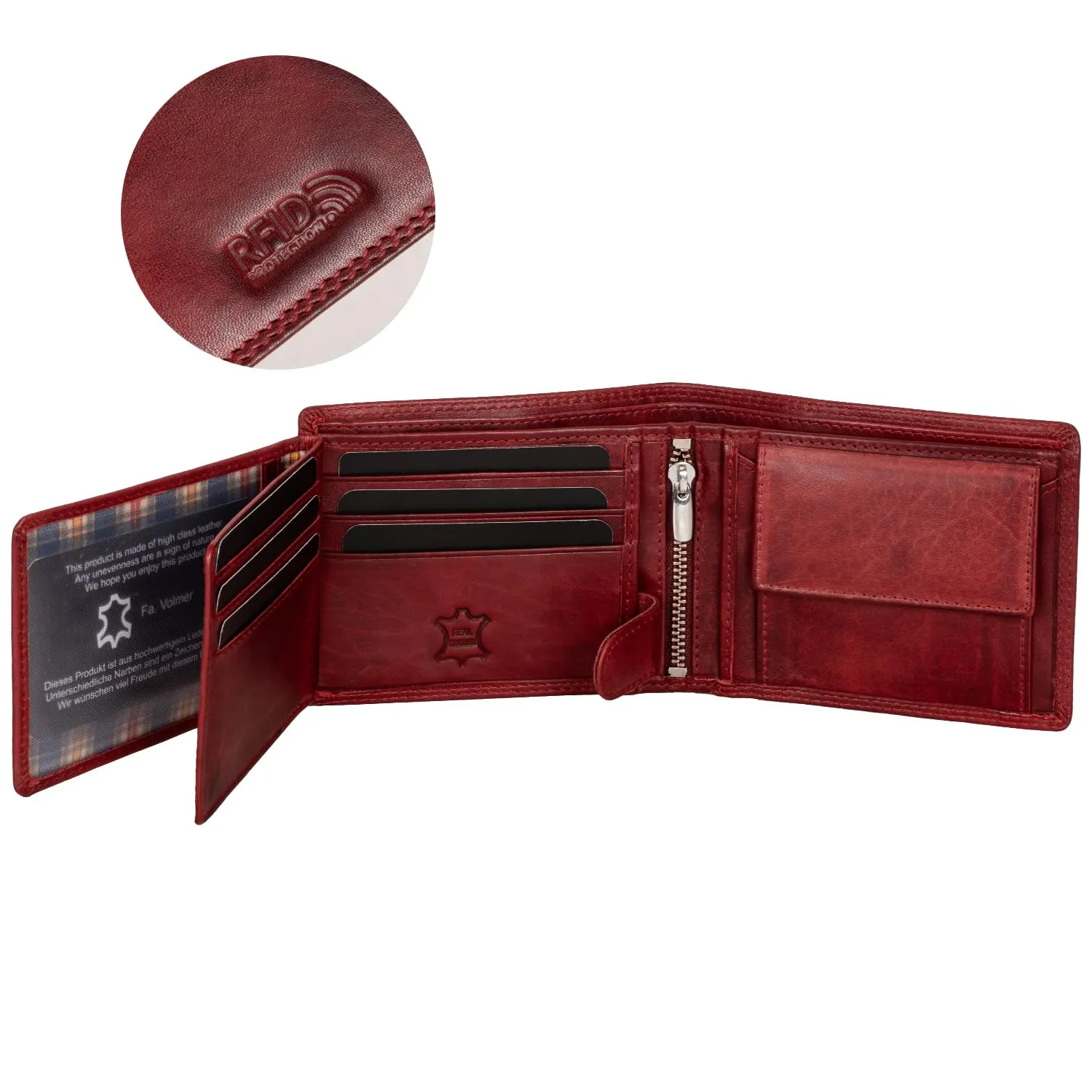 Fa.Volmer Portafoglio da uomo in pelle con protezione RFID, Rosso Bordeaux - immagine 4