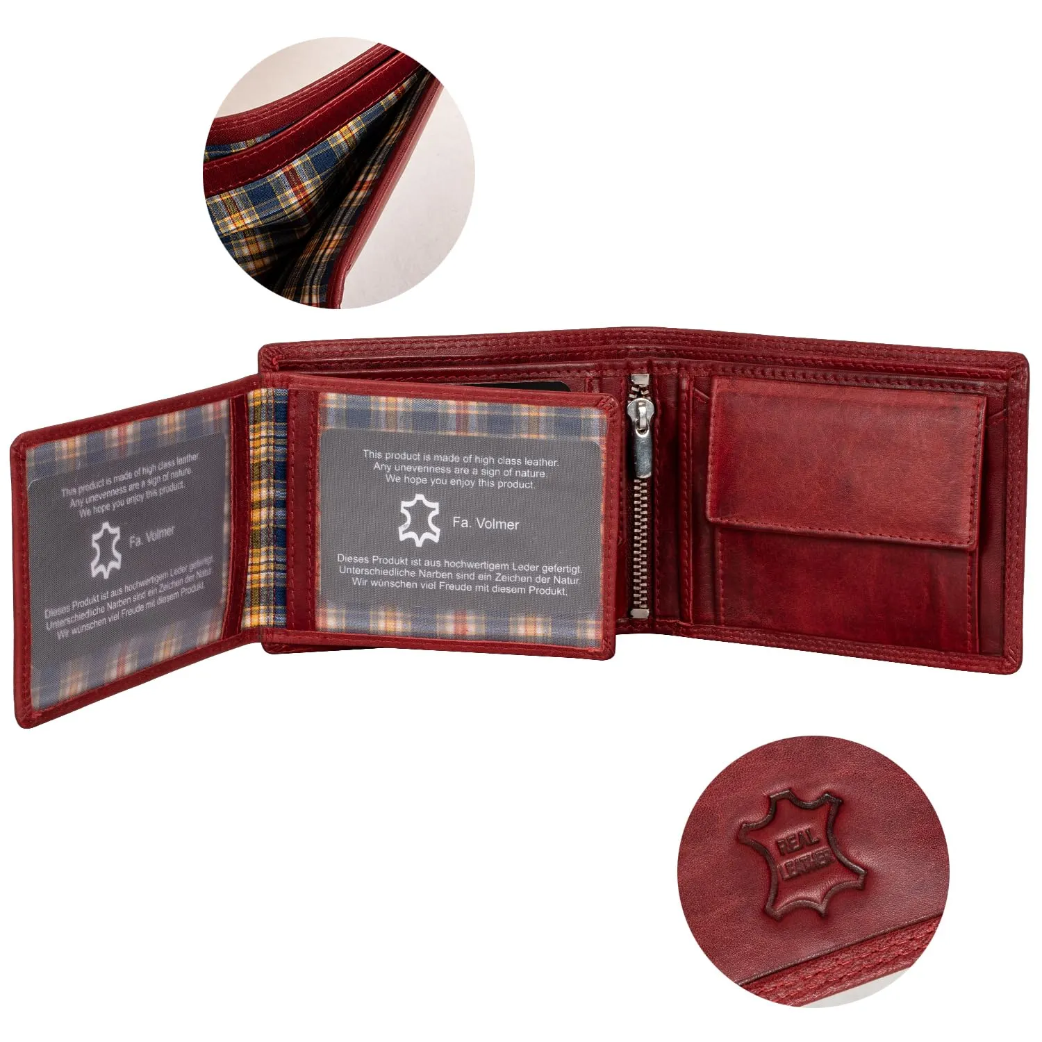 Fa.Volmer Portafoglio da uomo in pelle con protezione RFID, Rosso Bordeaux - immagine 5