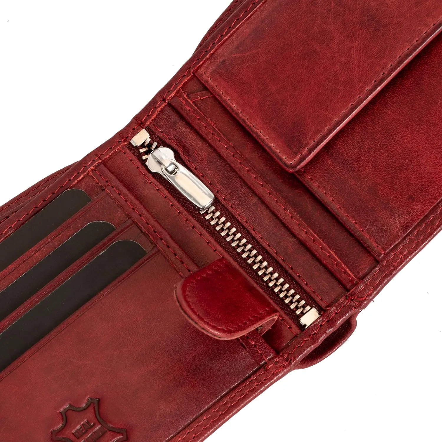 Fa.Volmer Portafoglio da uomo in pelle con protezione RFID, Rosso Bordeaux - immagine 6