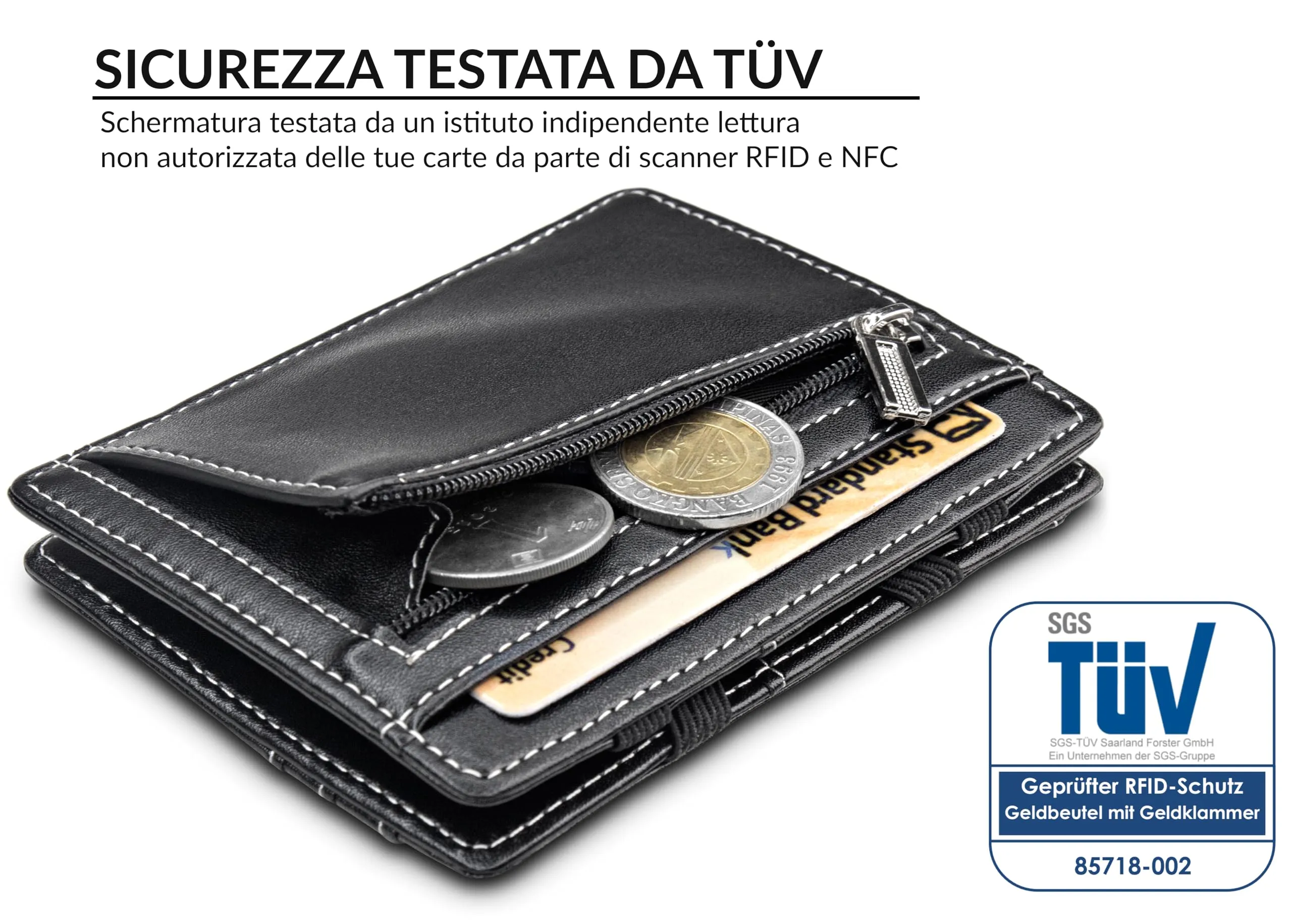 TRAVANDO Magic Wallet Portafoglio da Uomo Slim con Protezione RFID e Portamonete - immagine 5