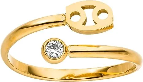 Purelei Anello Segno Zodiacale in Acciaio Inox, Gemma, Taglia 60-66 - immagine 1