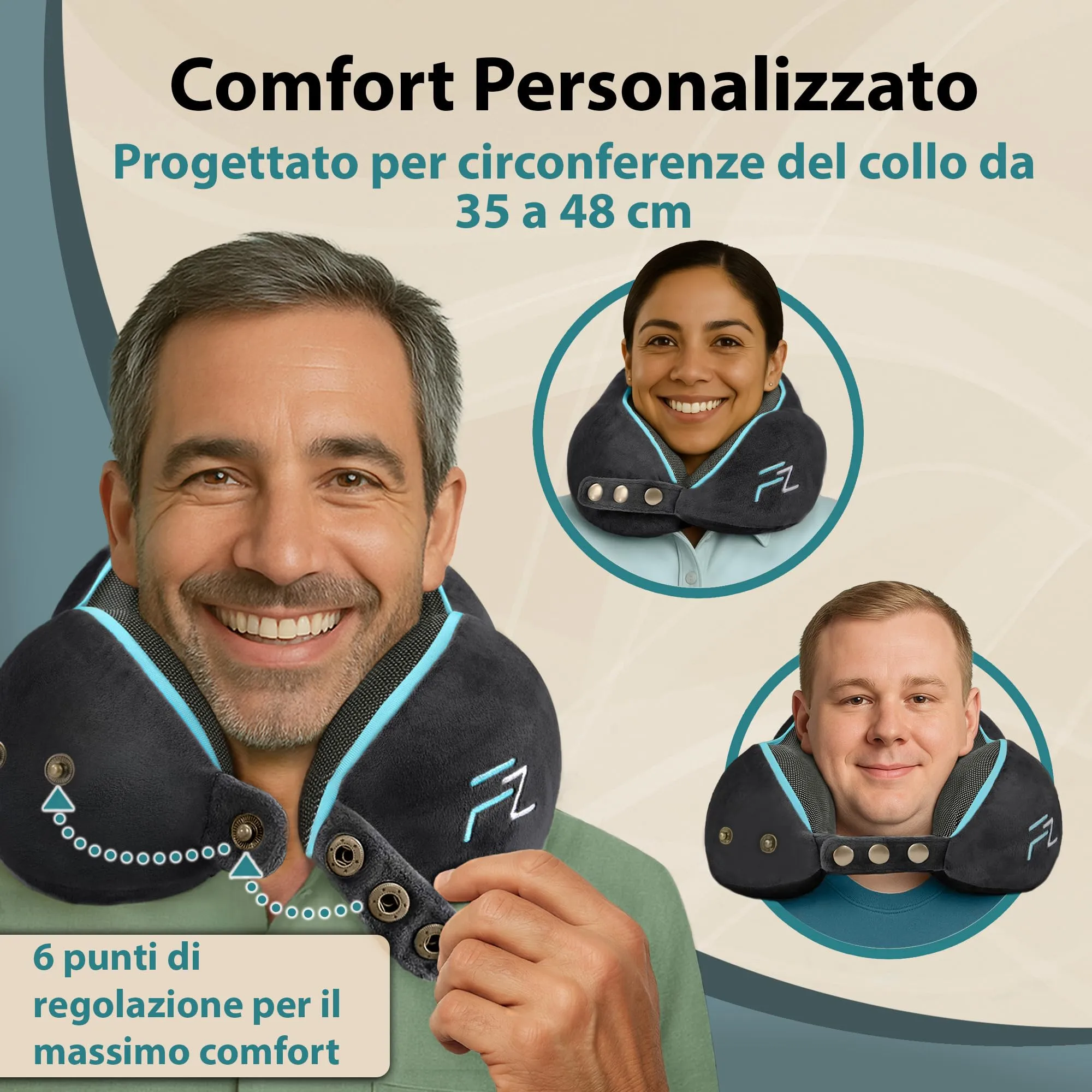 FLOWZOOM Comfy Cuscino da Viaggio con Cappuccio in Schiuma Memory - Nero - immagine 3