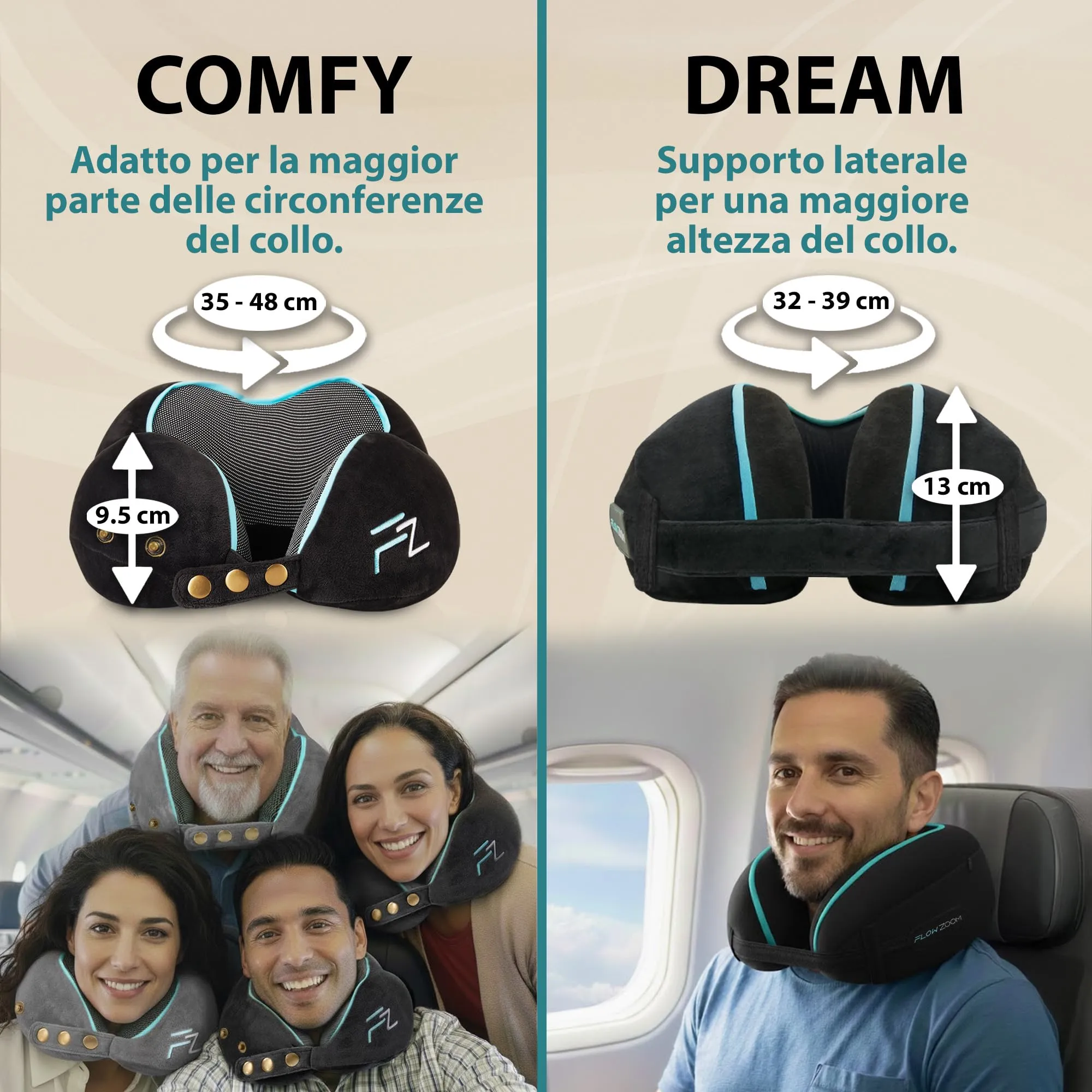 FLOWZOOM Comfy Cuscino da Viaggio con Cappuccio in Schiuma Memory - Nero - immagine 7