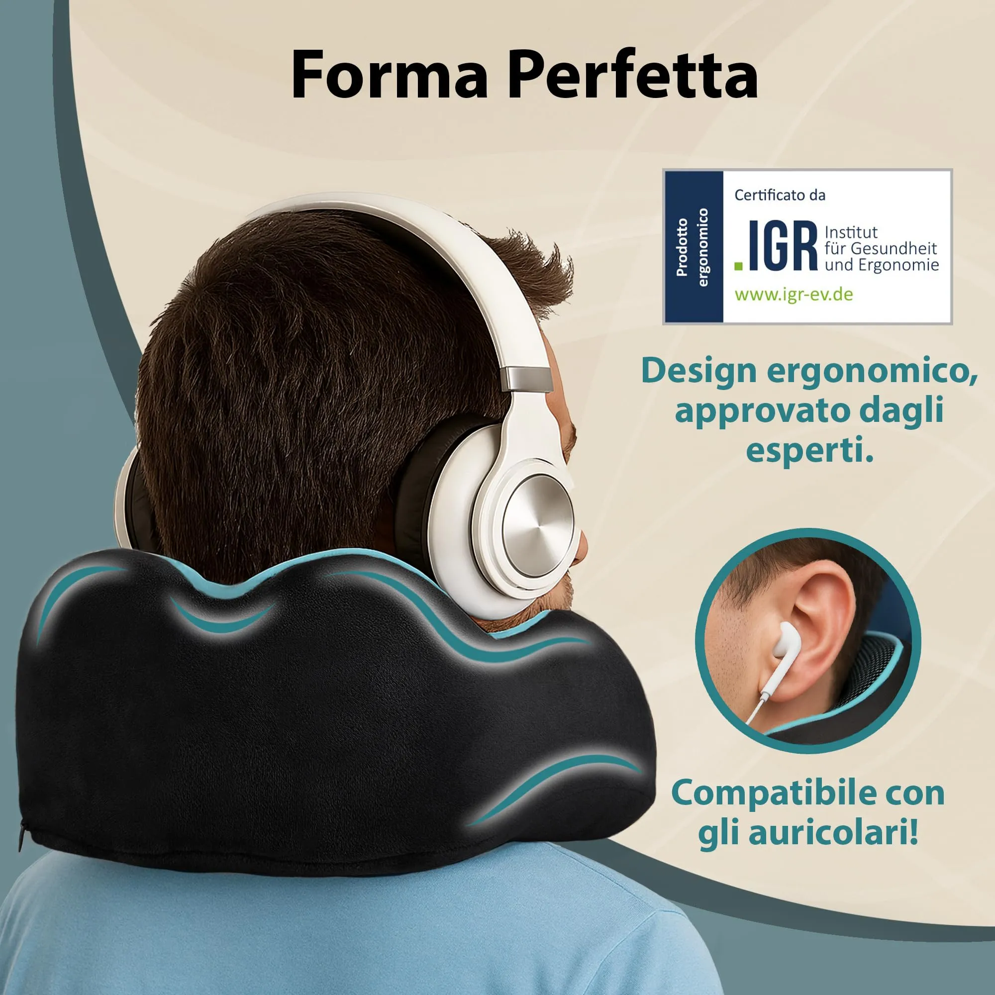 FLOWZOOM Comfy Cuscino da Viaggio con Cappuccio in Schiuma Memory - Nero - immagine 9