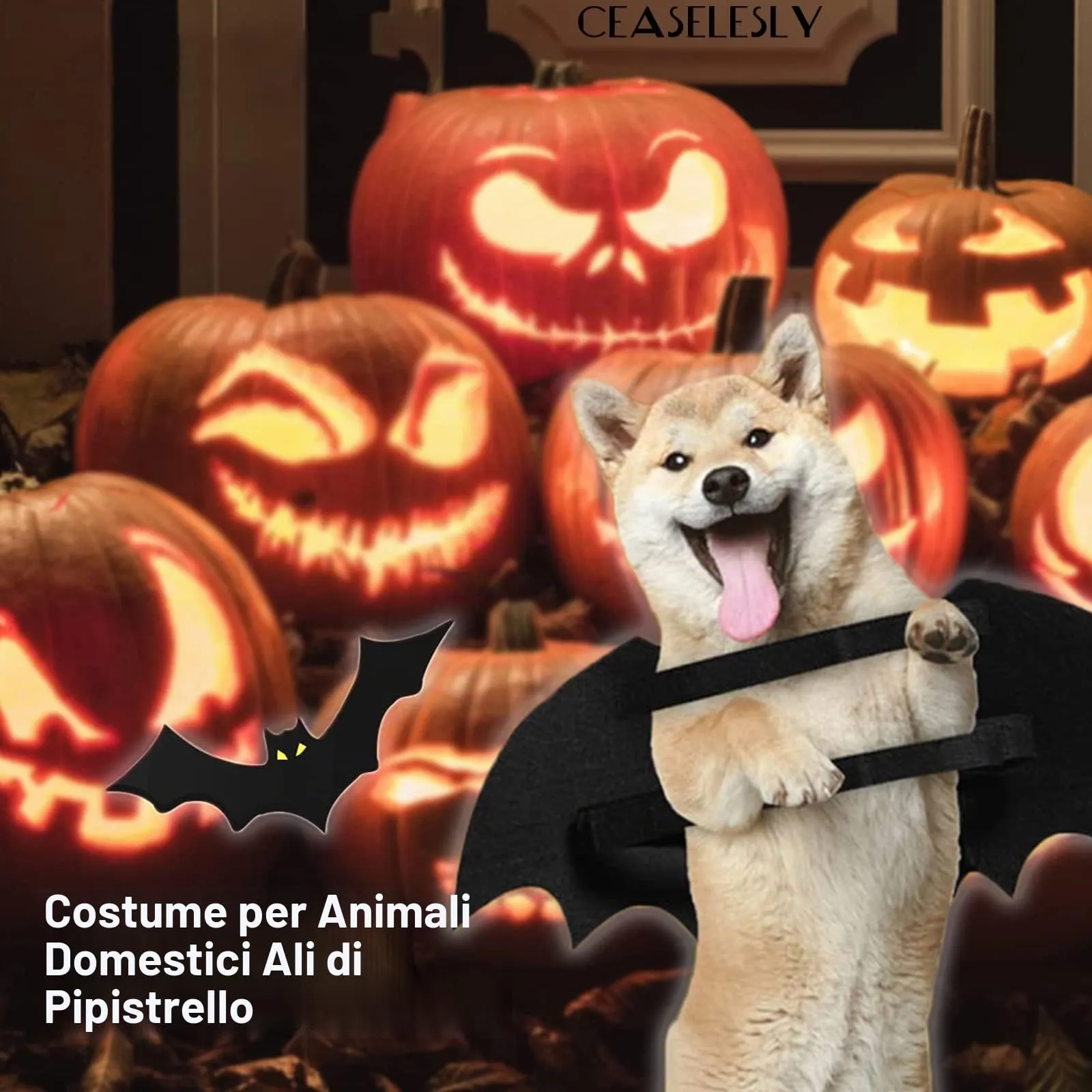 CEASELESLY Costume Ali di Pipistrello da Vampiro per Cani e Gatti, Nero - immagine 7