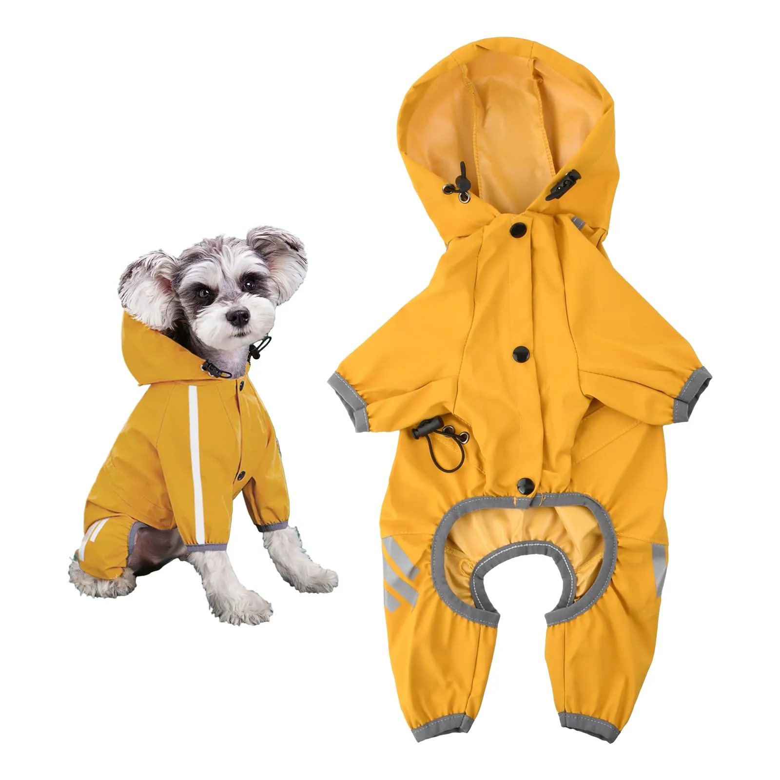 Amexo Impermeabile per Cani con Cappuccio e Strisce Riflettenti, Design a 4 Gambe, Regolabile, 2XL - immagine 1