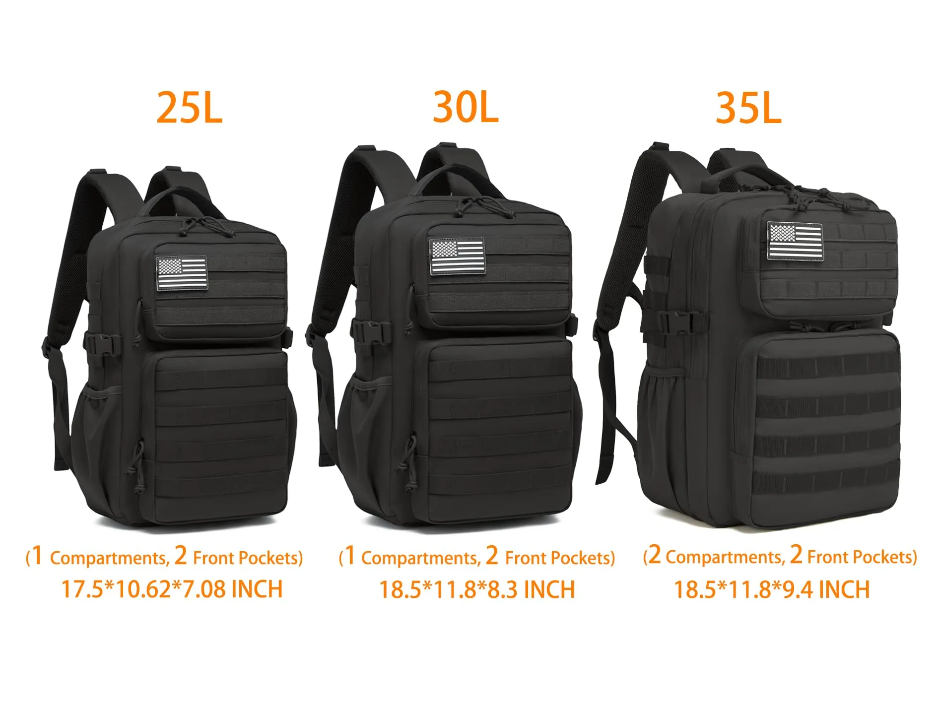 Wotony Zaino Tattico Militare Impermeabile con Sistema Molle, 35L, Python Black - immagine 4
