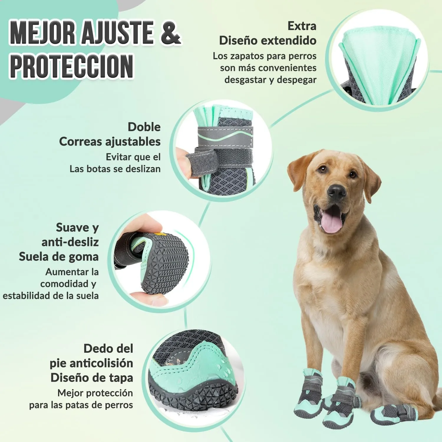 SlowTon Stivali per Cani, Traspiranti e Antiscivolo con Striscia Riflettente, Lavabili, Taglia 2 - immagine 5