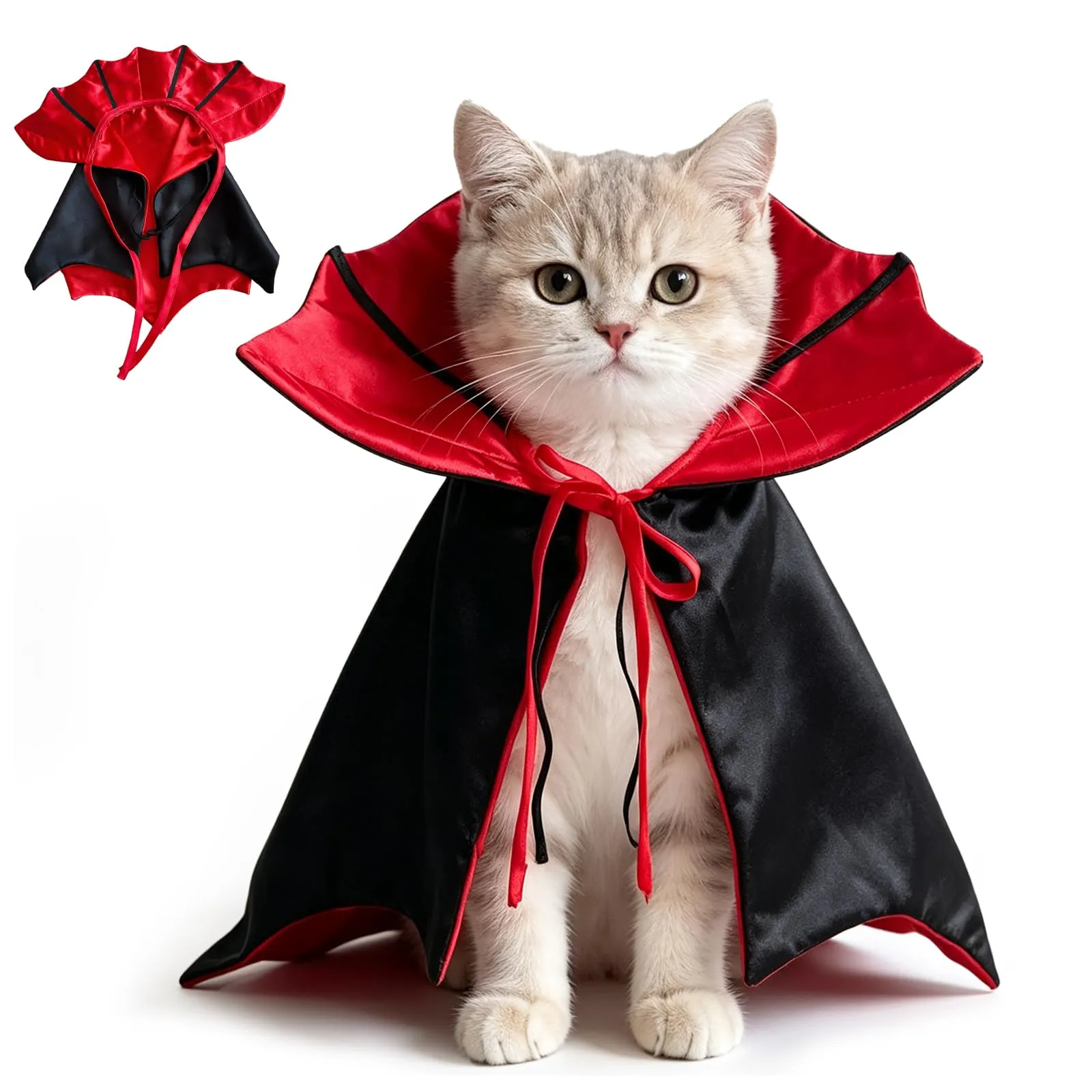 KASESSS Mantello da Vampiro per Cane e Gatto, Colletto Alto, 30x54 cm, Rosso - immagine 1
