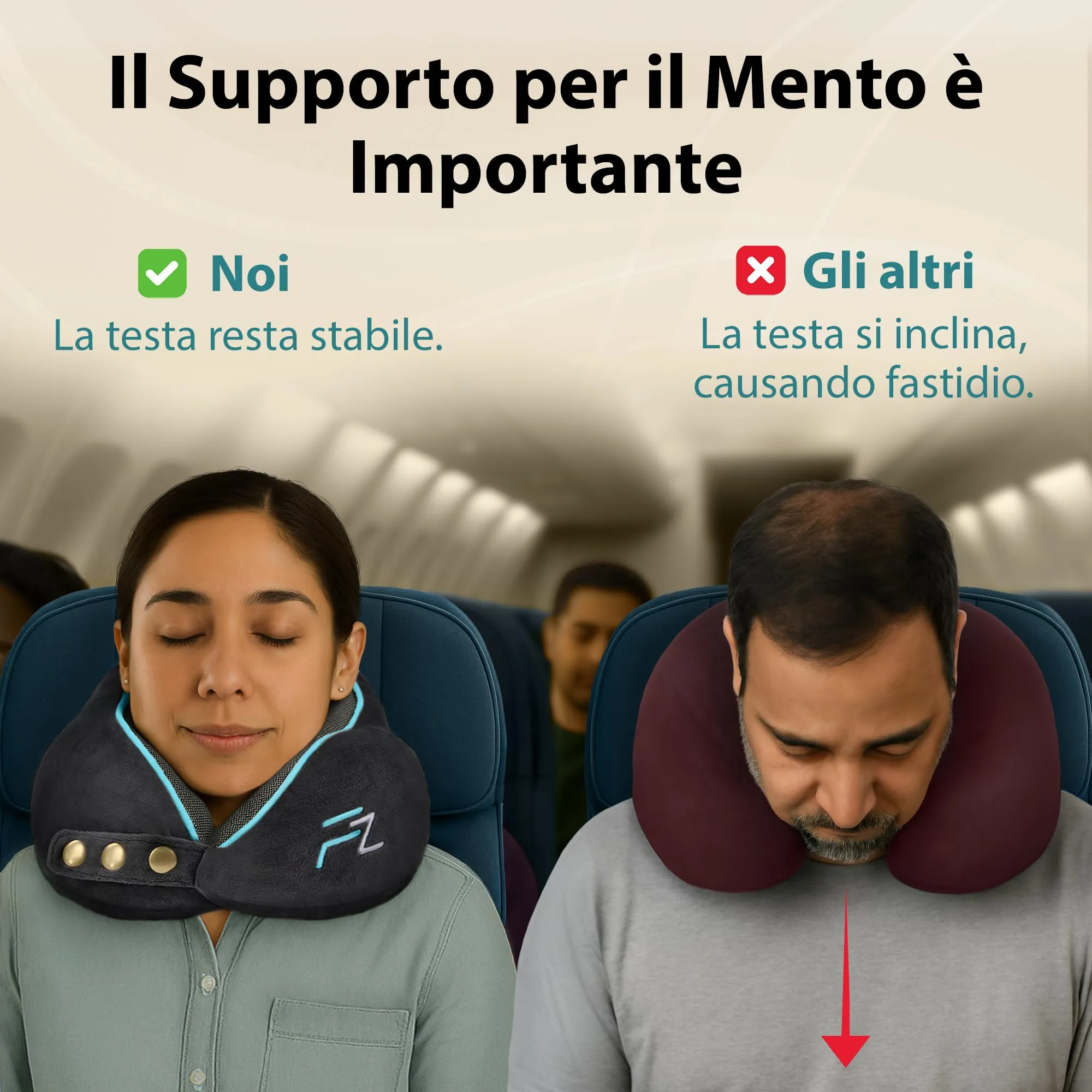 FLOWZOOM Comfy Cuscino da Viaggio con Maschera per Dormire 3D, Nero - immagine 4