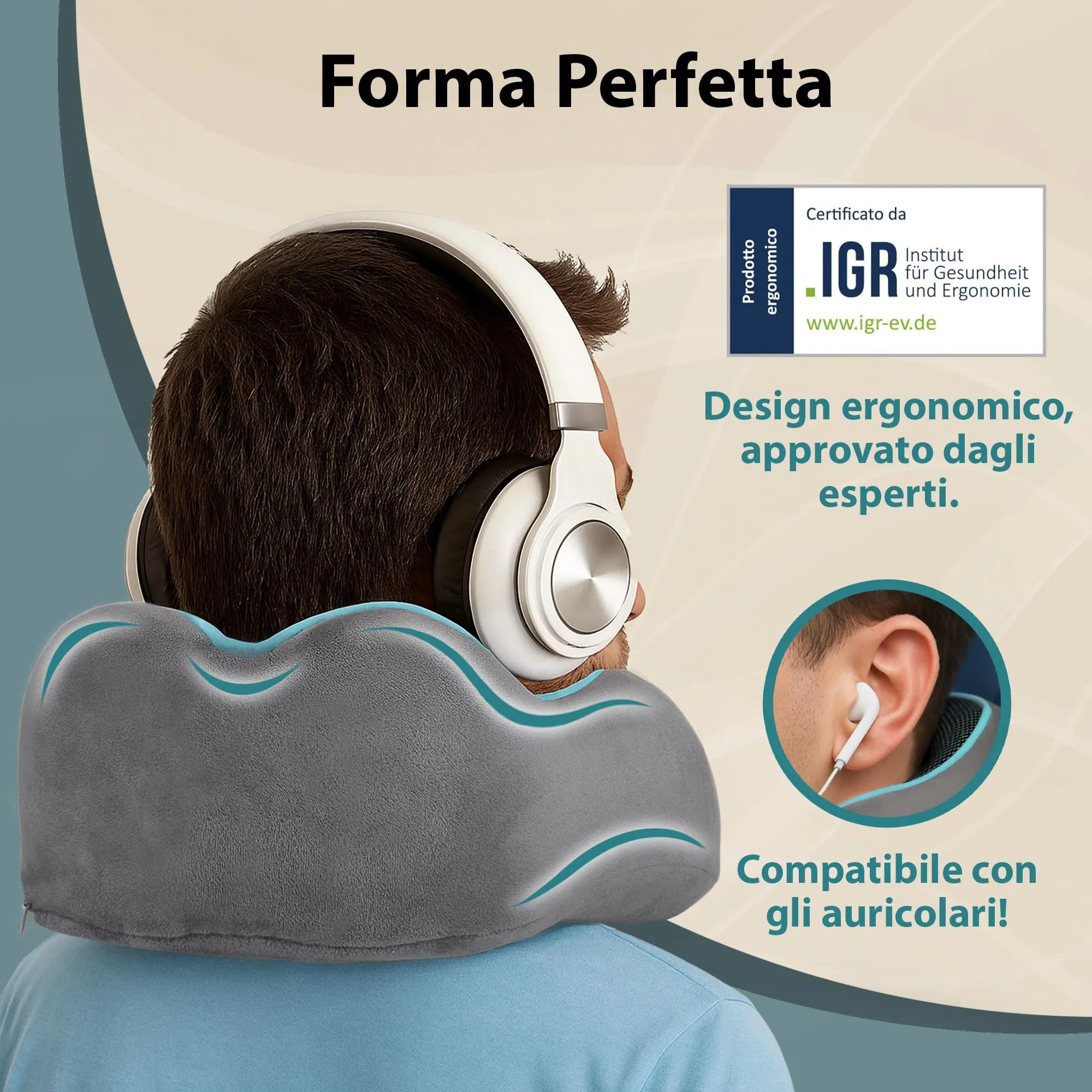 FLOWZOOM Comfy Cuscino da Viaggio con Maschera per Dormire 3D, Grigio - immagine 9