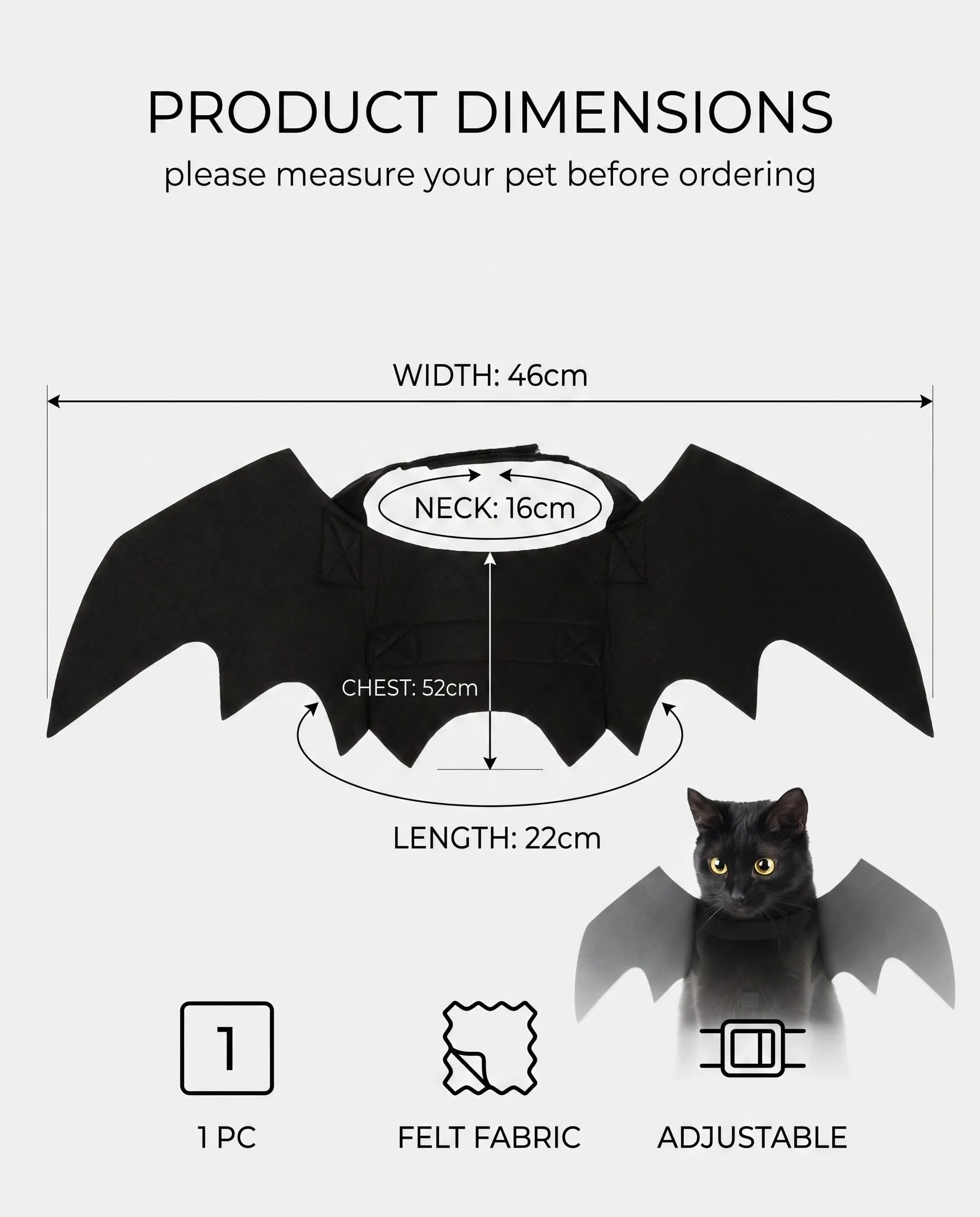 GBEDFO Costume da Pipistrello per Gatti e Piccoli Cani, Nero - immagine 7