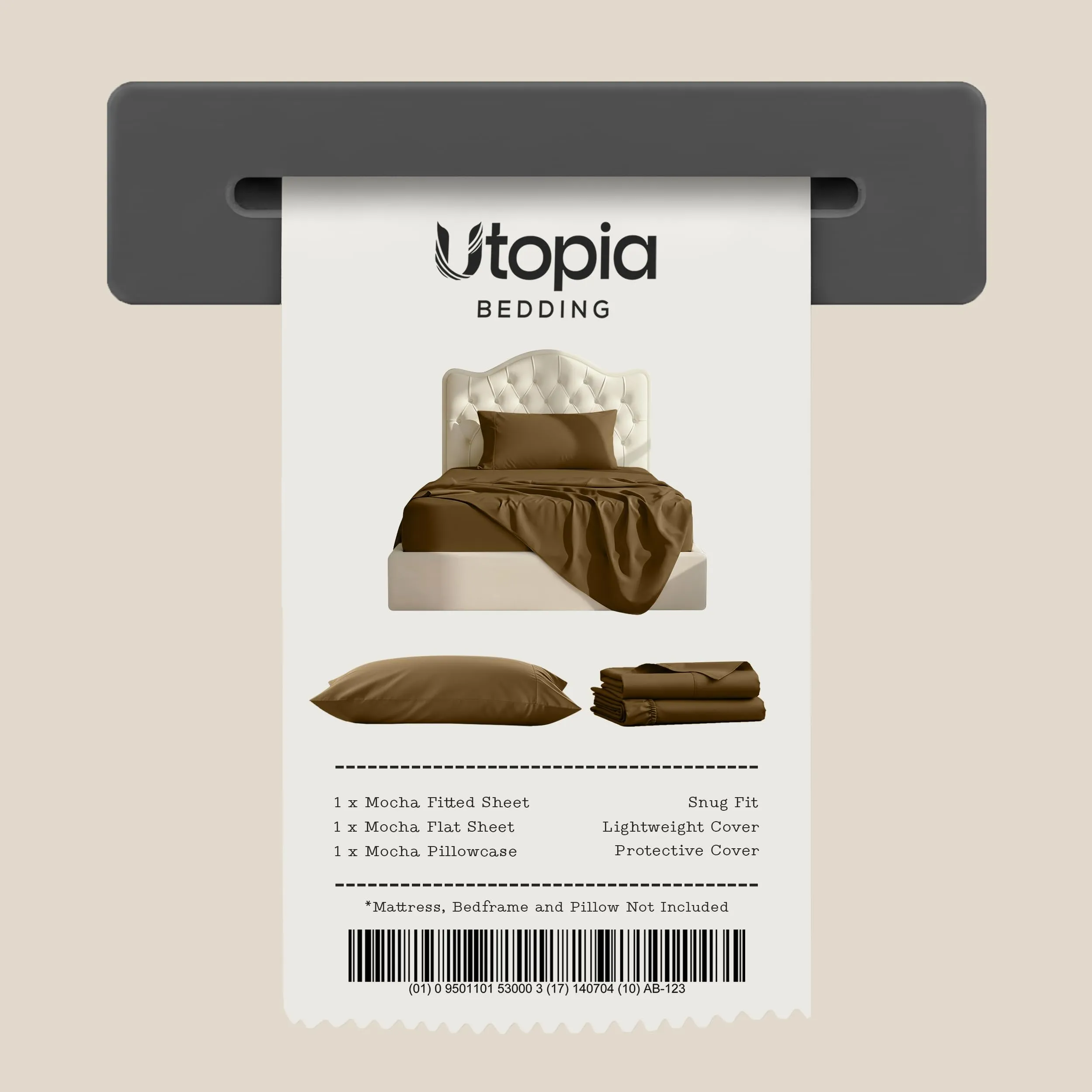 Utopia Bedding Set di lenzuola per letto singolo, 3 pezzi, microfibra, moka - immagine 7