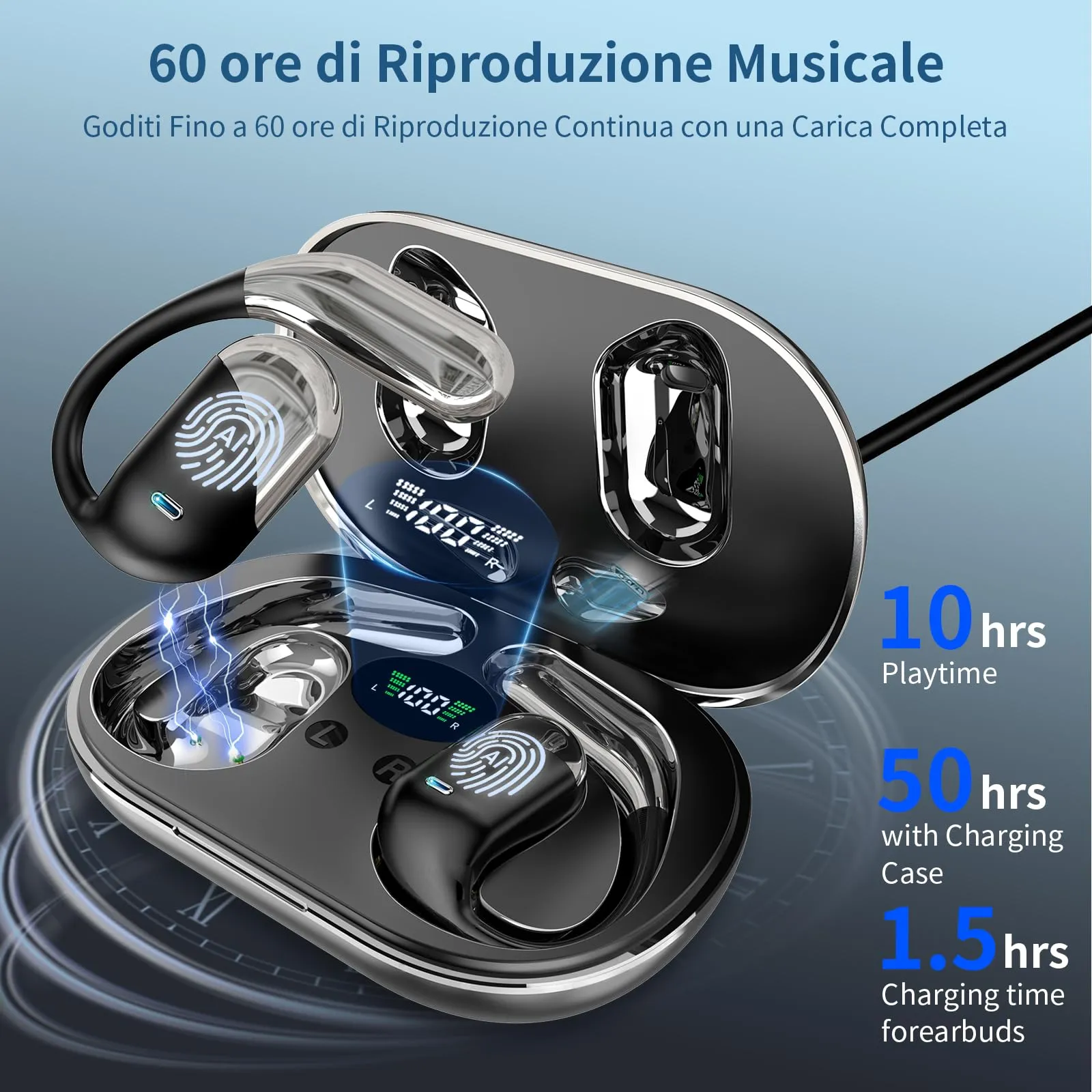 Paekole Q16Pro AI H3 Cuffie Traduzione Simultanea Bluetooth 6.1 Wireless Open-Ear - immagine 5
