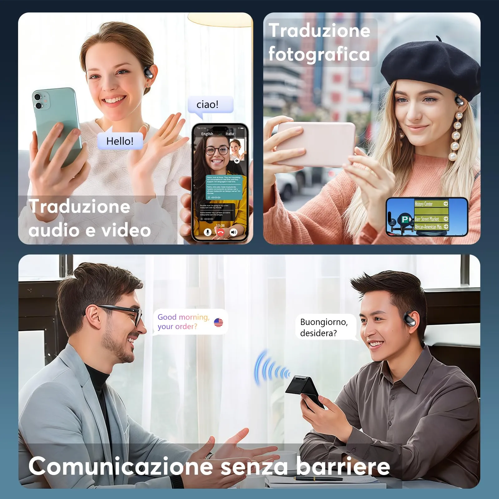 Paekole Q16Pro AI H3 Cuffie Traduzione Simultanea Bluetooth 6.1 Wireless Open-Ear - immagine 6
