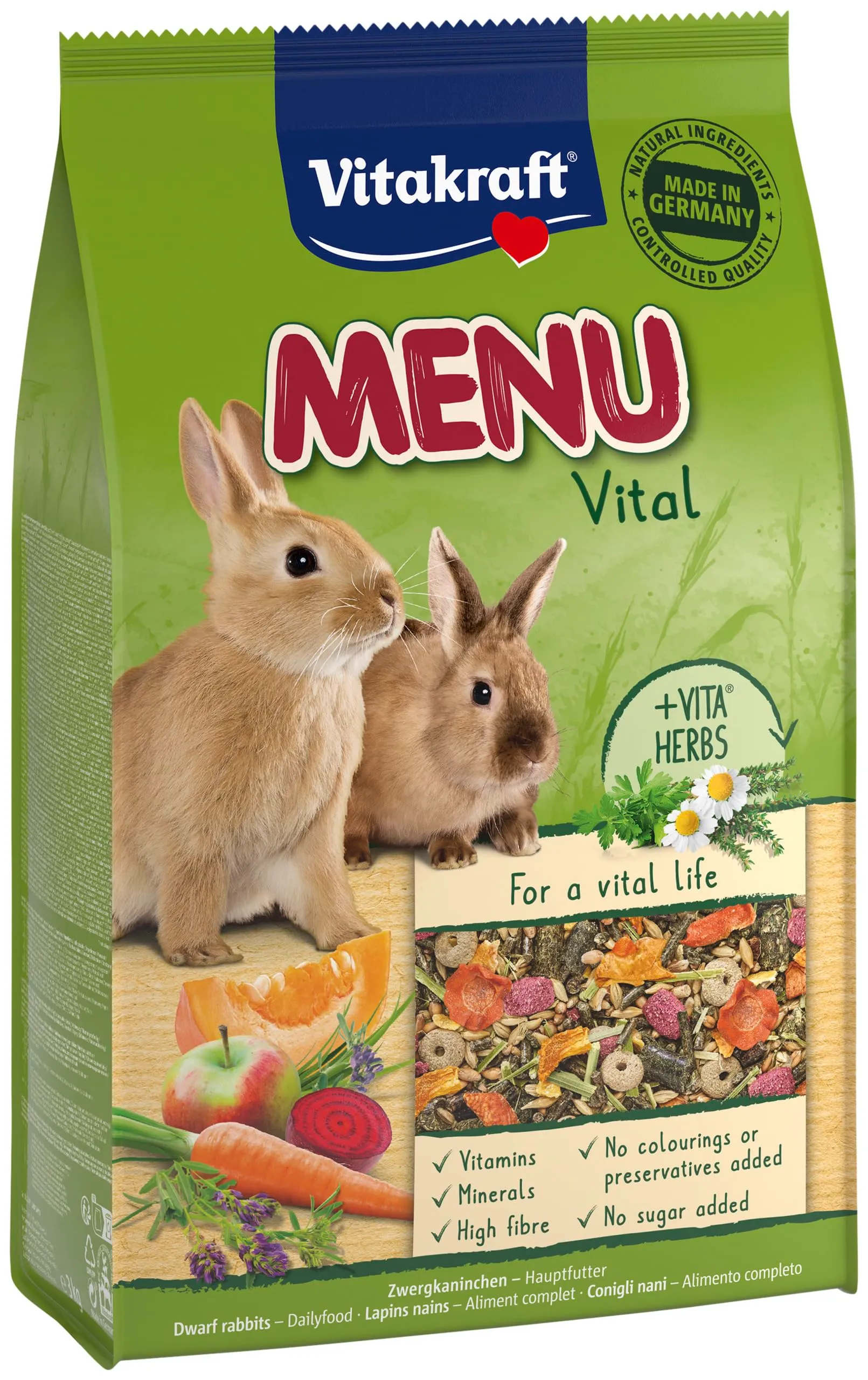 Vitakraft Menu Vital Mangime per Conigli Nani con Semi, Verdure ed Erbe, 3 kg - immagine 1