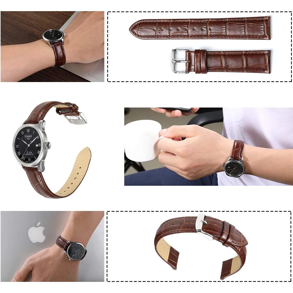 iStrap Cinturino in Pelle Motivo Coccodrillo 19mm - Marrone - immagine 5