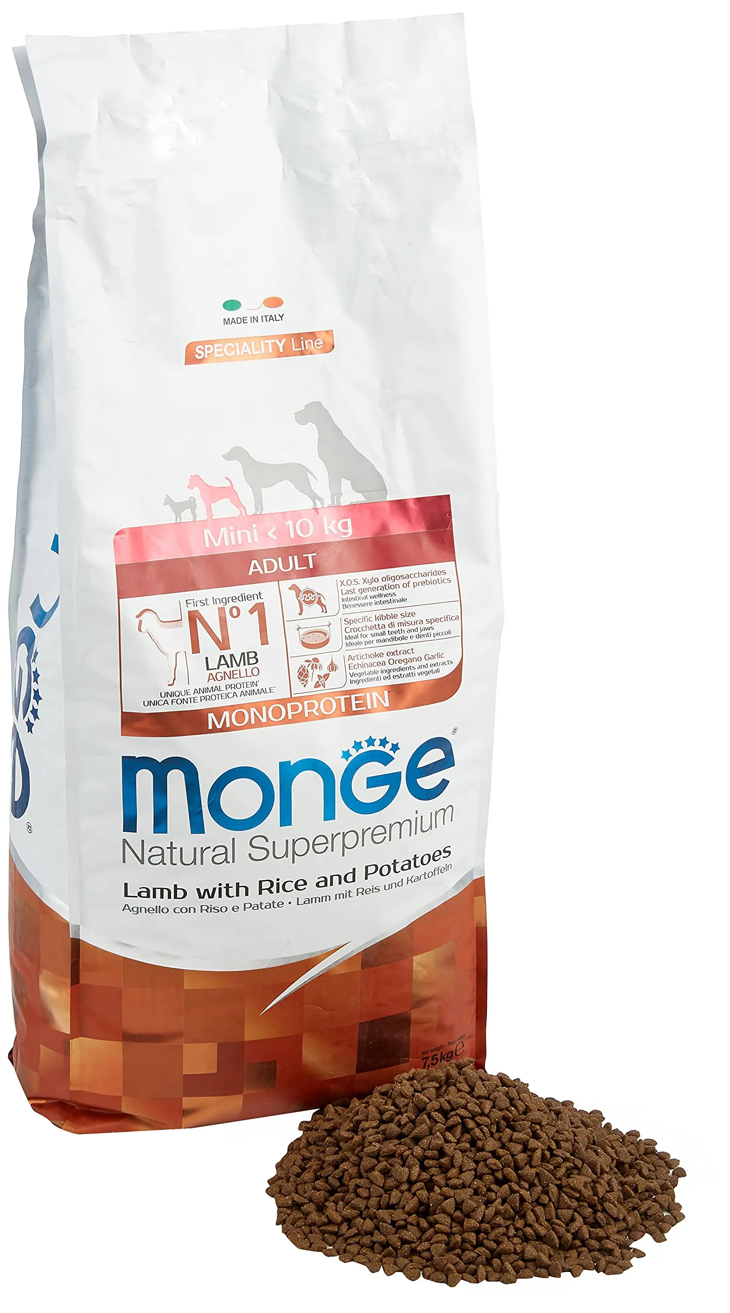 Monge Natural Superpremium Monoprotein Adult Lamb with Rice and Potatoes Dog Food, 7.5 kg - immagine 1