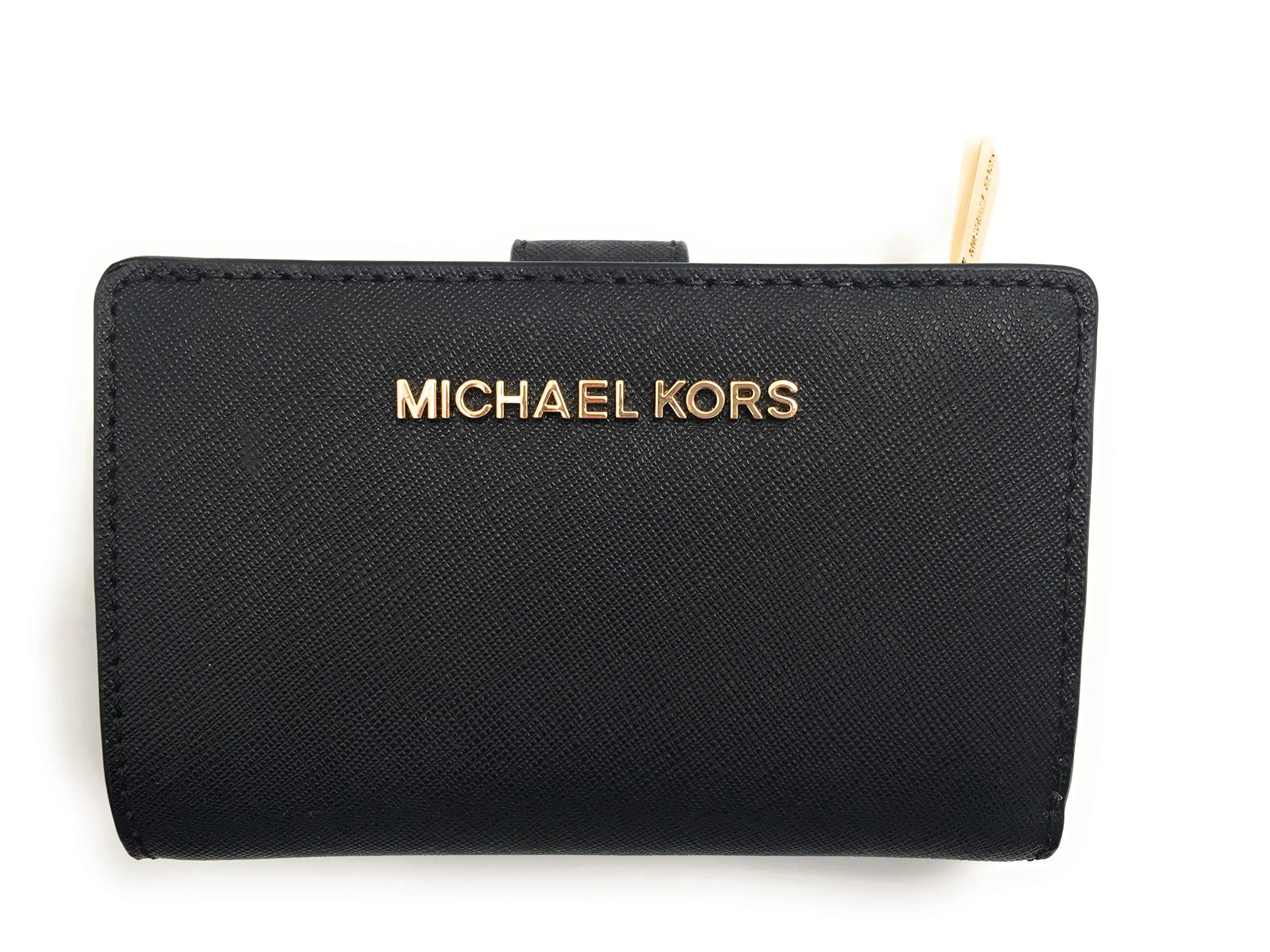 Michael Kors Jet Set Viaggio Saffiano Leather Bifold Zip Coin Wallet, Black, Medium - immagine 1
