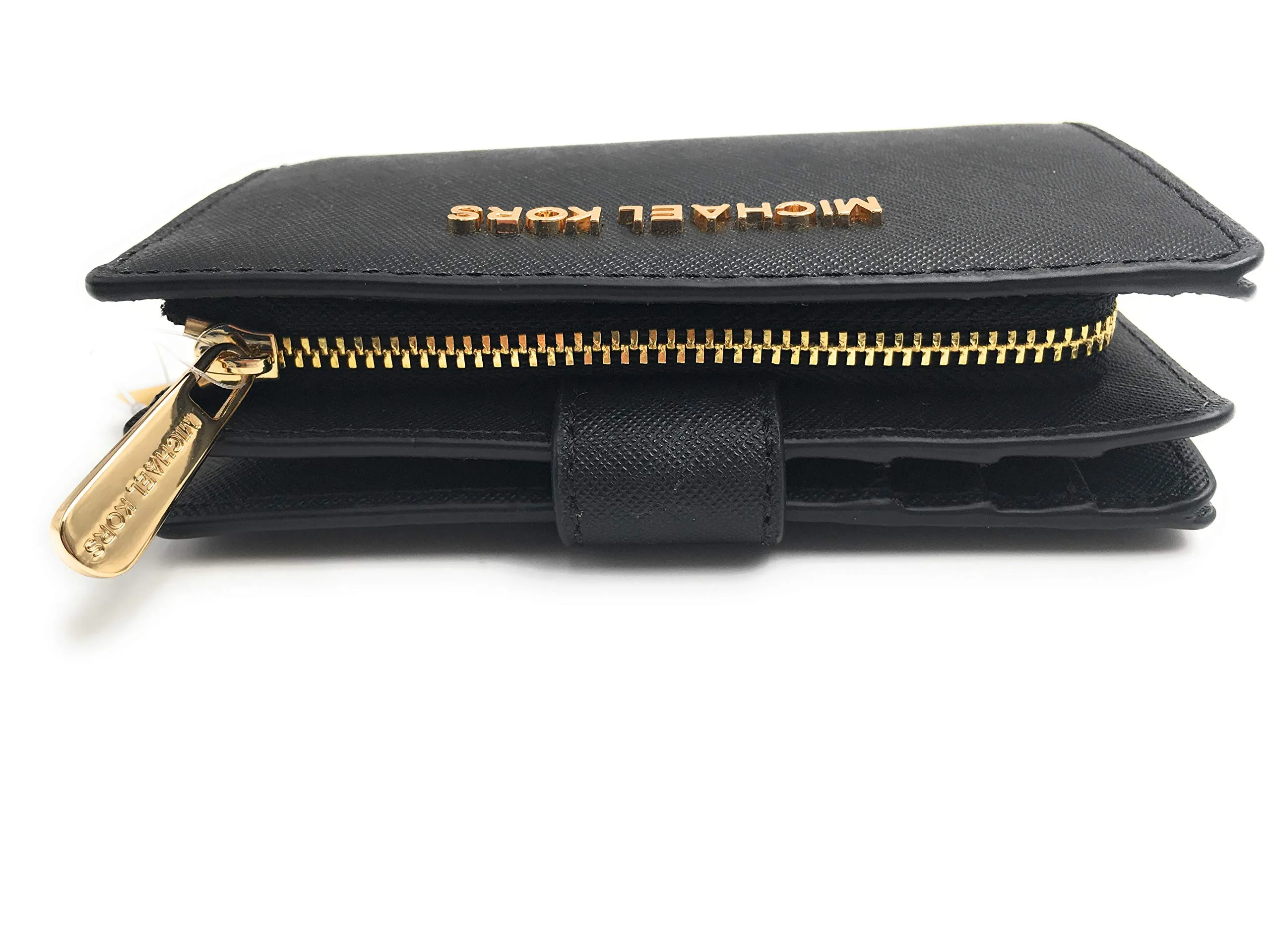Michael Kors Jet Set Viaggio Saffiano Leather Bifold Zip Coin Wallet, Black, Medium - immagine 2
