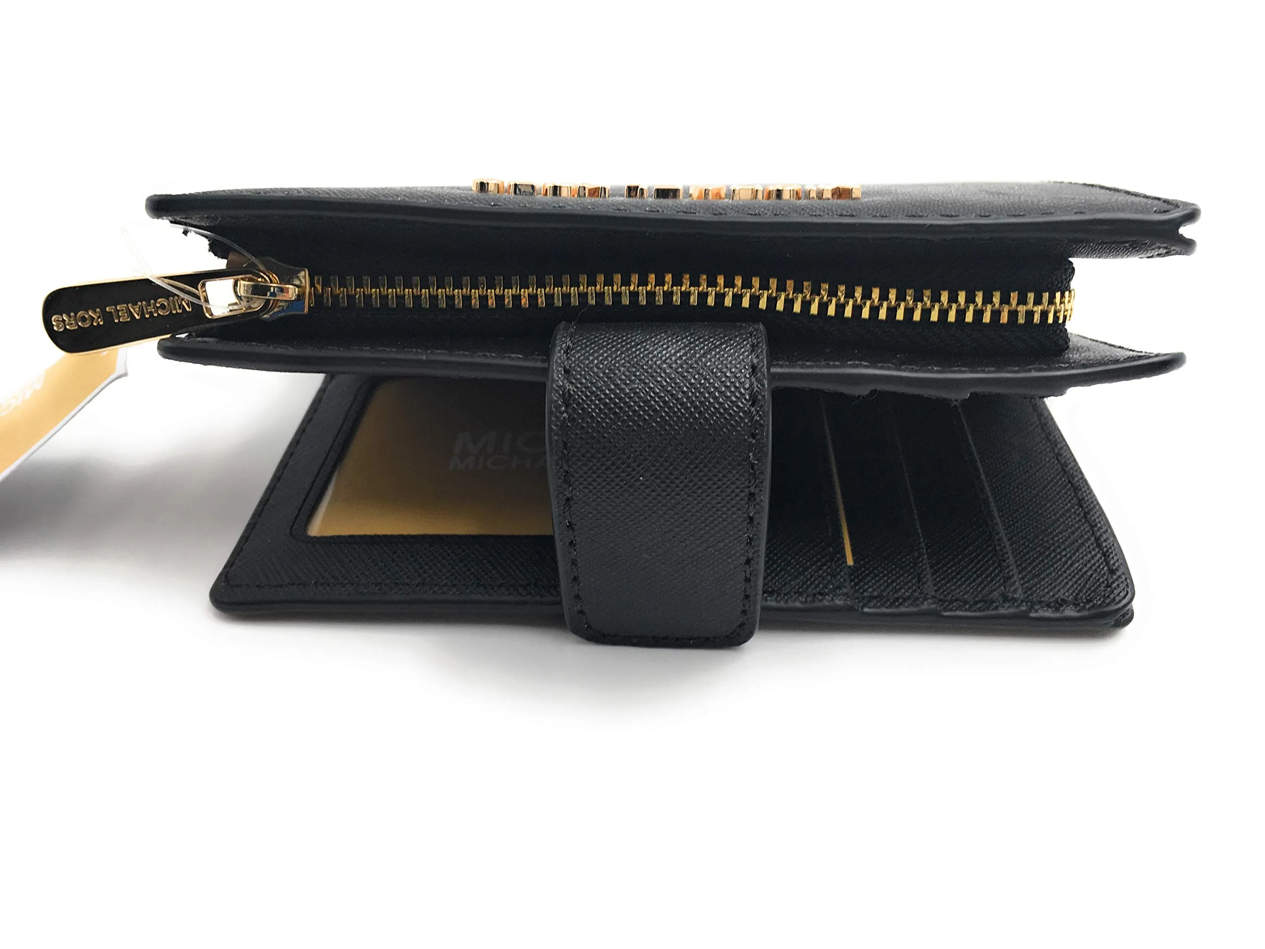Michael Kors Jet Set Viaggio Saffiano Leather Bifold Zip Coin Wallet, Black, Medium - immagine 5