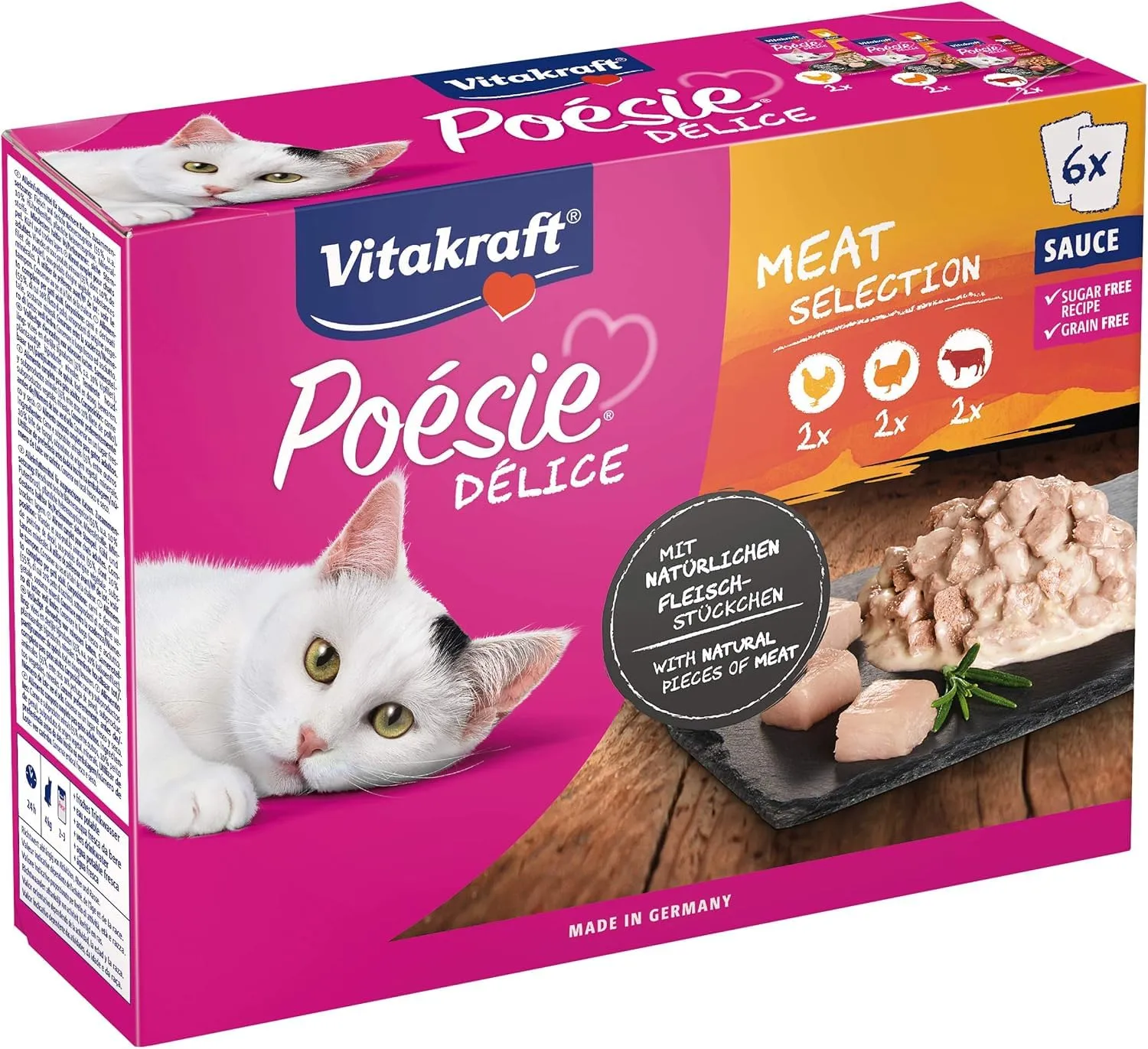 Vitakraft Poésie Délice Cibo Umido per Gatti Pollo, Tacchino e Manzo (6x85g) - immagine 1