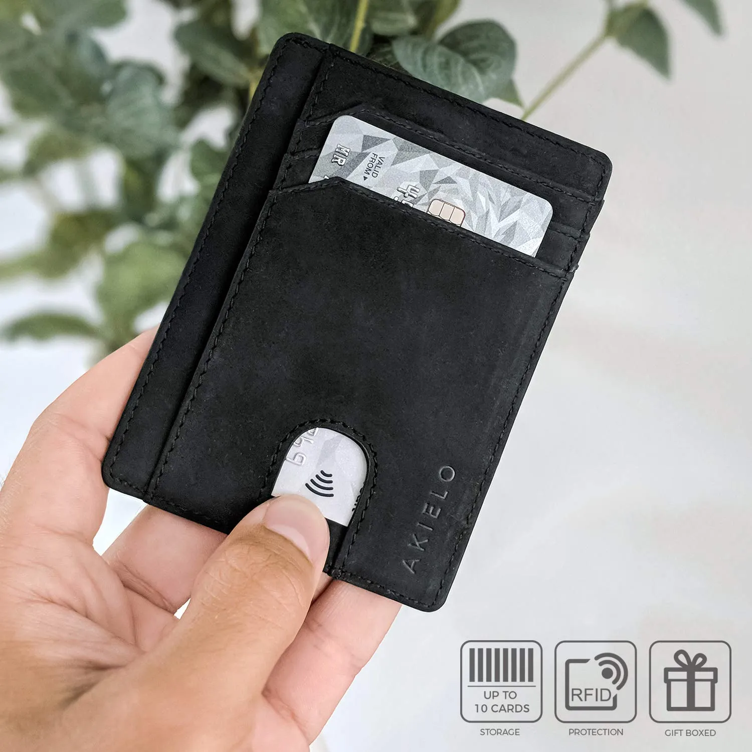 AKIELO Bravo Porta Carte di Credito RFID Portafoglio Slim Minimalista - Edizione Nera - immagine 3