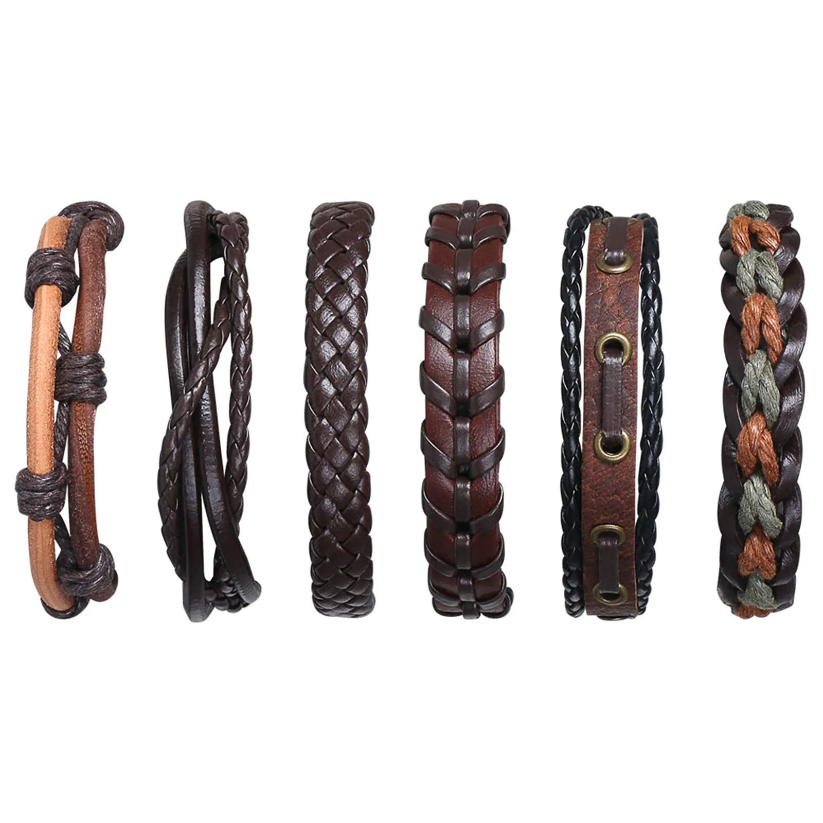 flintronic Bracciale Uomo e Donna in Pelle Intrecciata, 6 Pezzi, 18-34cm - immagine 1