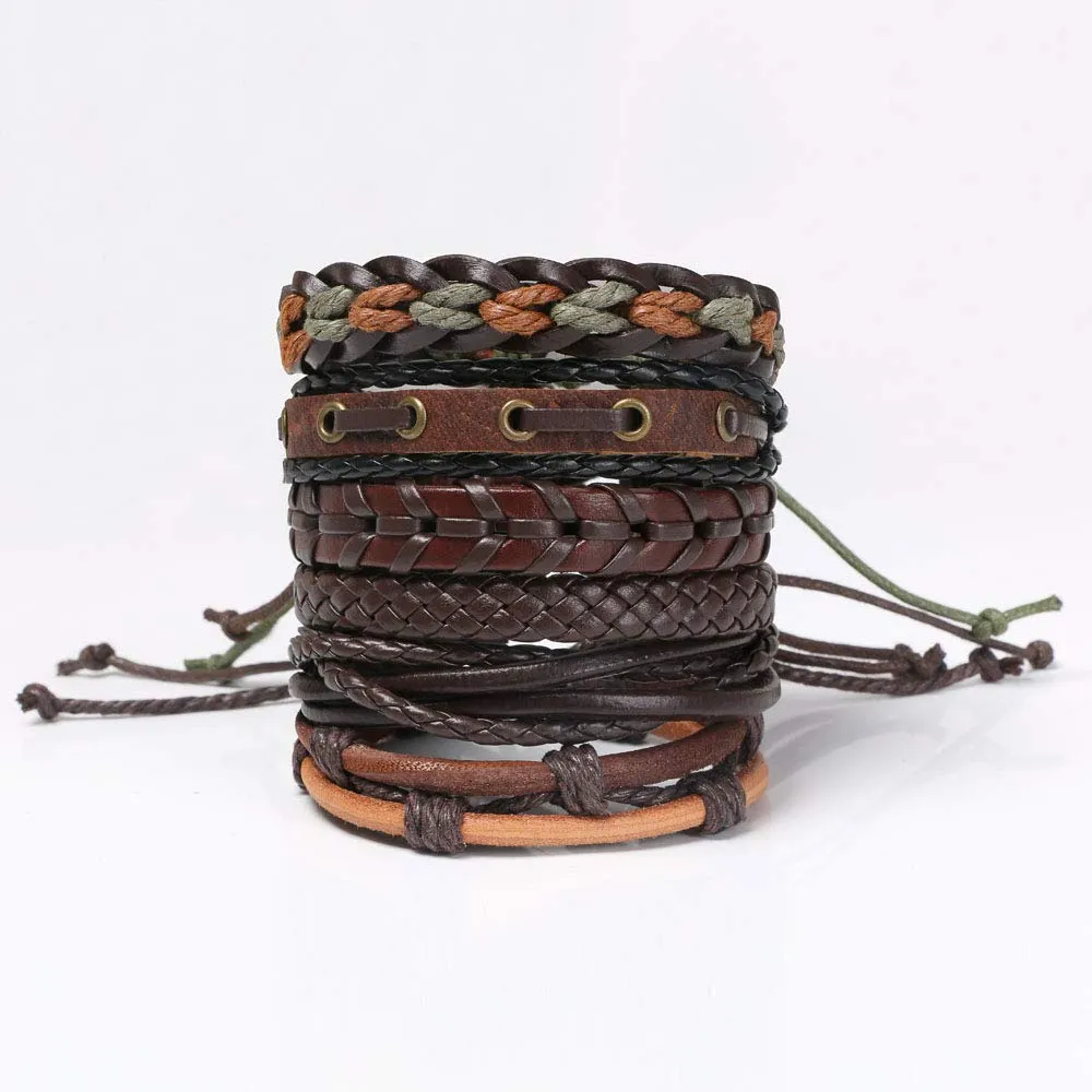 flintronic Bracciale Uomo e Donna in Pelle Intrecciata, 6 Pezzi, 18-34cm - immagine 2