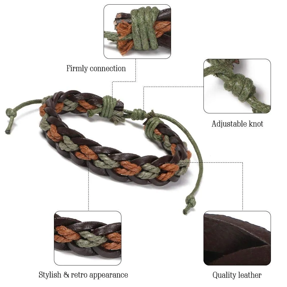 flintronic Bracciale Uomo e Donna in Pelle Intrecciata, 6 Pezzi, 18-34cm - immagine 6