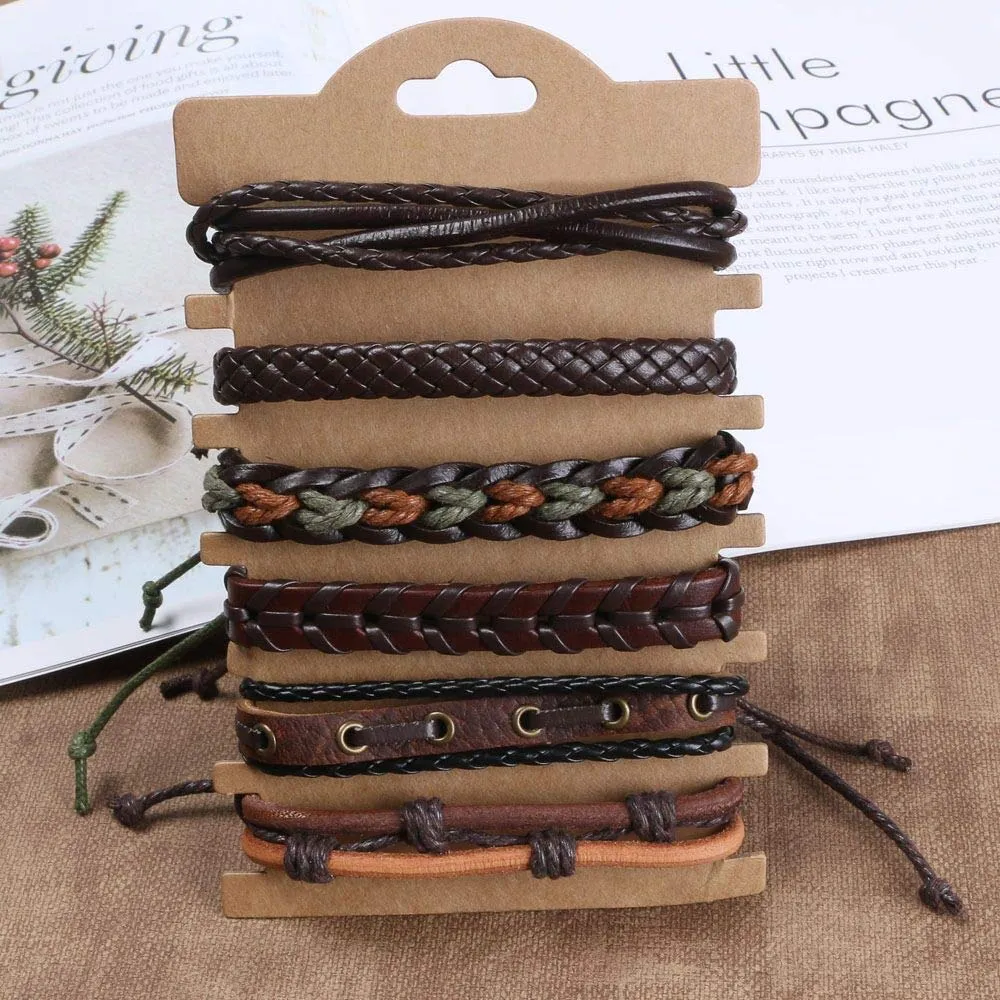 flintronic Bracciale Uomo e Donna in Pelle Intrecciata, 6 Pezzi, 18-34cm - immagine 7