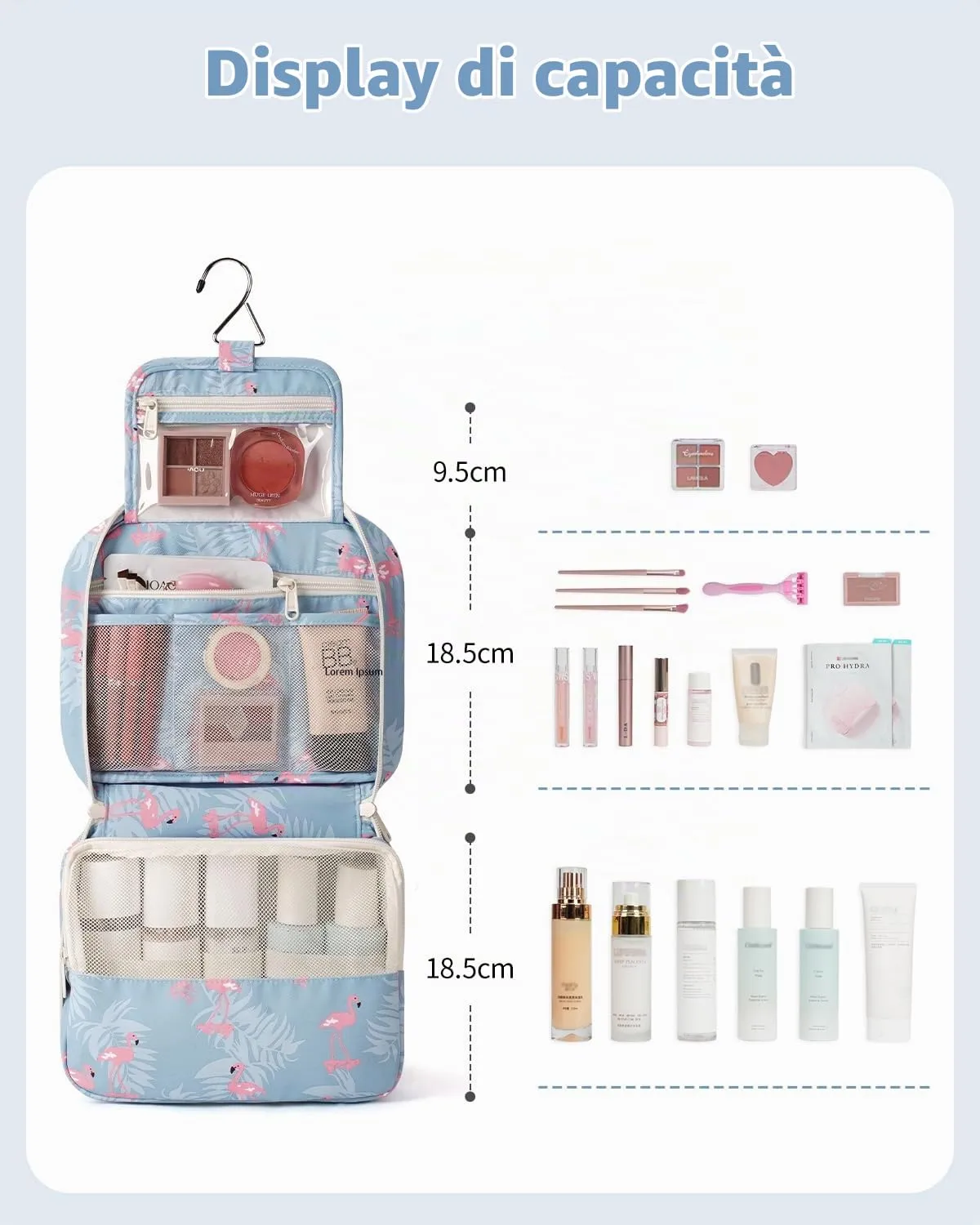 Narwey Beauty Case da Viaggio da Appendere, Borsa da Toilette e Trousse Trucchi (Flamingo) - immagine 3