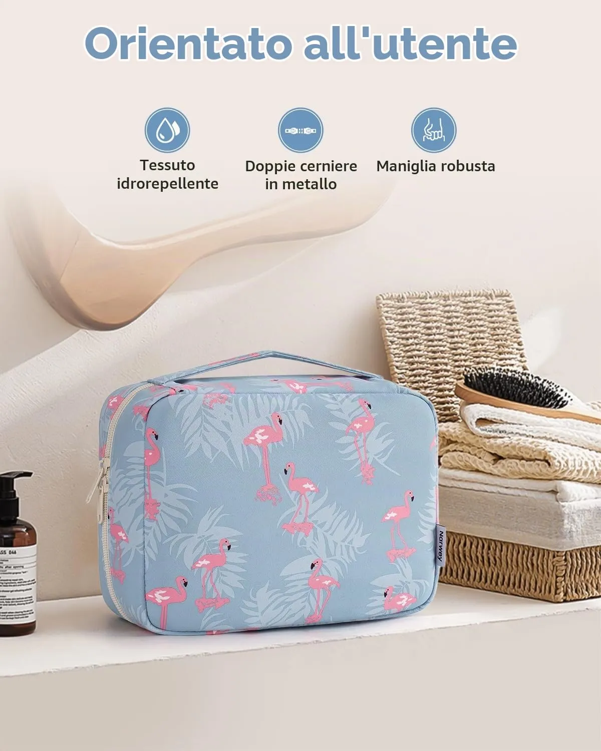 Narwey Beauty Case da Viaggio da Appendere, Borsa da Toilette e Trousse Trucchi (Flamingo) - immagine 7