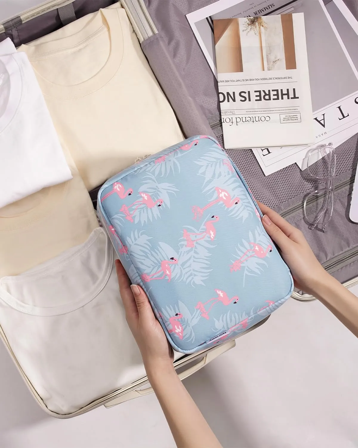Narwey Beauty Case da Viaggio da Appendere, Borsa da Toilette e Trousse Trucchi (Flamingo) - immagine 8