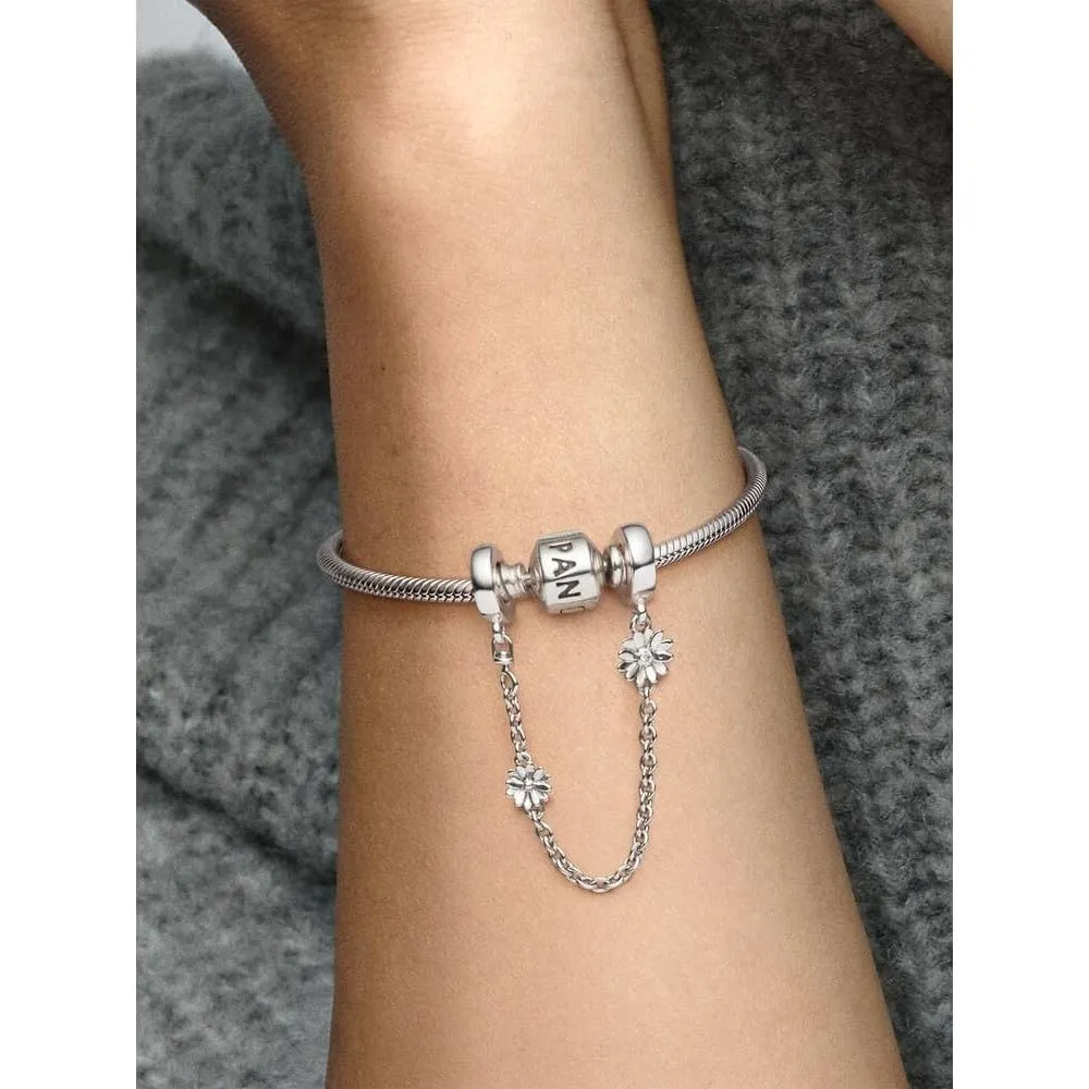 Pandora Catenina di sicurezza con margherita in argento sterling e zirconi cubici trasparenti - immagine 3