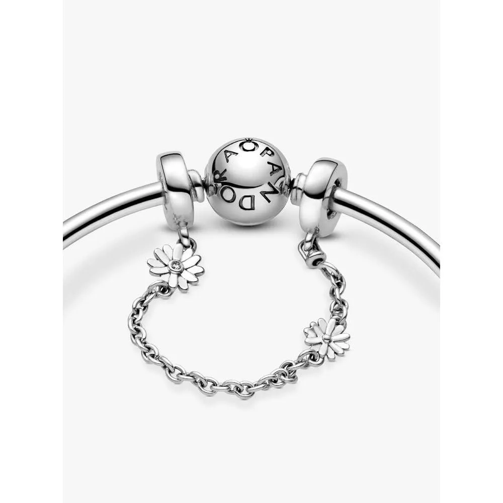 Pandora Catenina di sicurezza con margherita in argento sterling e zirconi cubici trasparenti - immagine 5