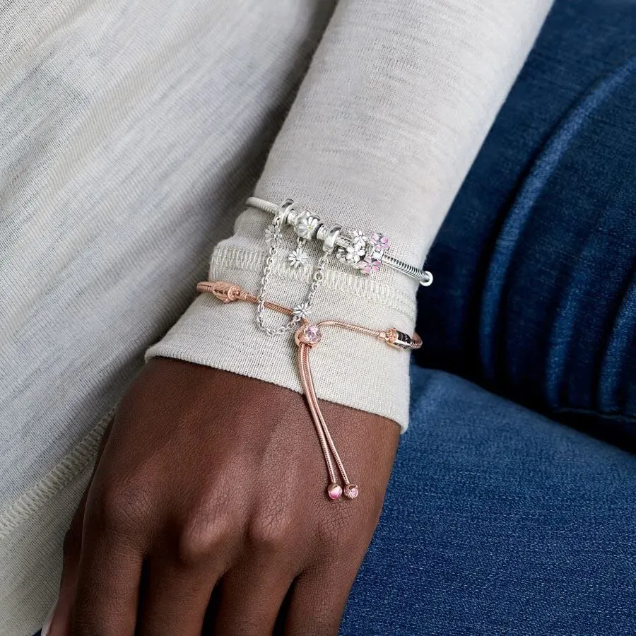 Pandora Catenina di sicurezza con margherita in argento sterling e zirconi cubici trasparenti - immagine 6