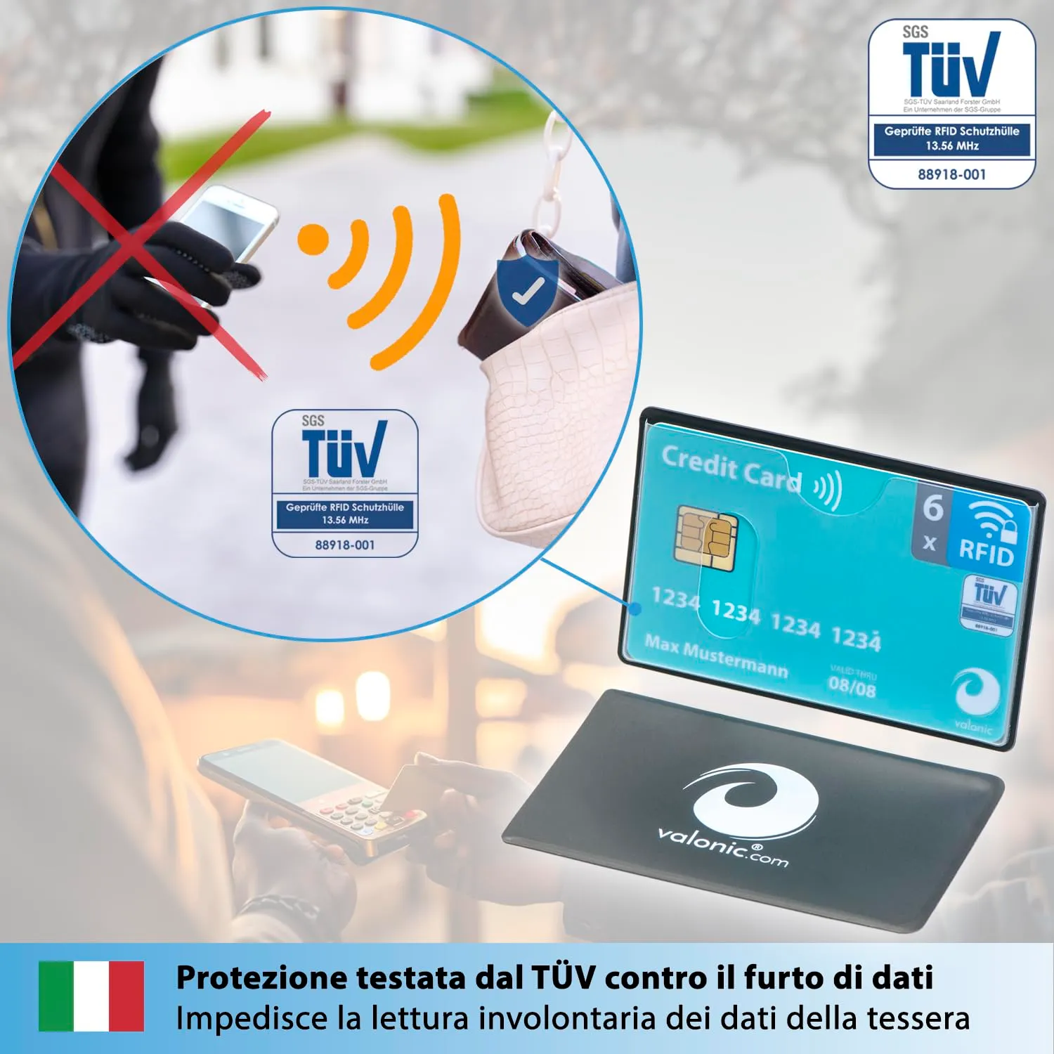 valonic Custodia Carta di Credito RFID NFC, Trasparente, 6 Pezzi - immagine 2