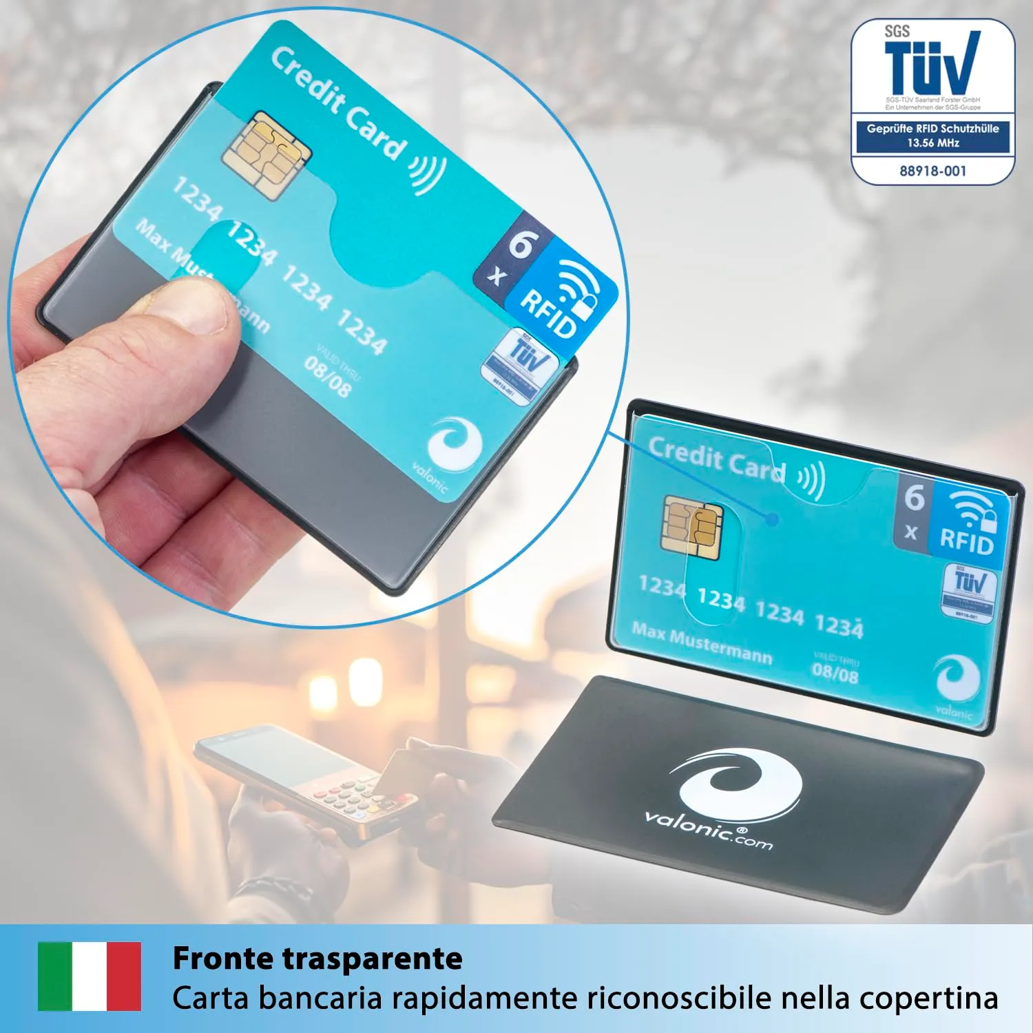 valonic Custodia Carta di Credito RFID NFC, Trasparente, 6 Pezzi - immagine 3
