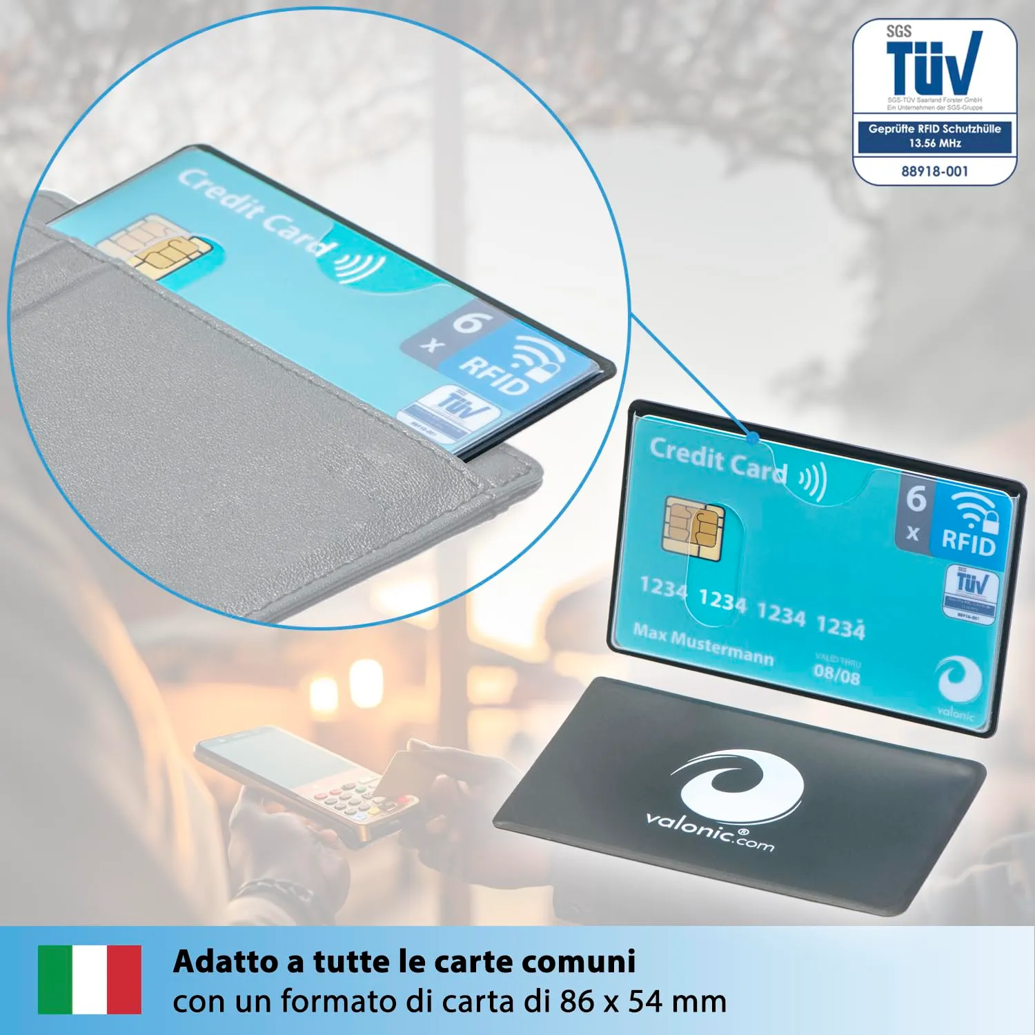 valonic Custodia Carta di Credito RFID NFC, Trasparente, 6 Pezzi - immagine 4