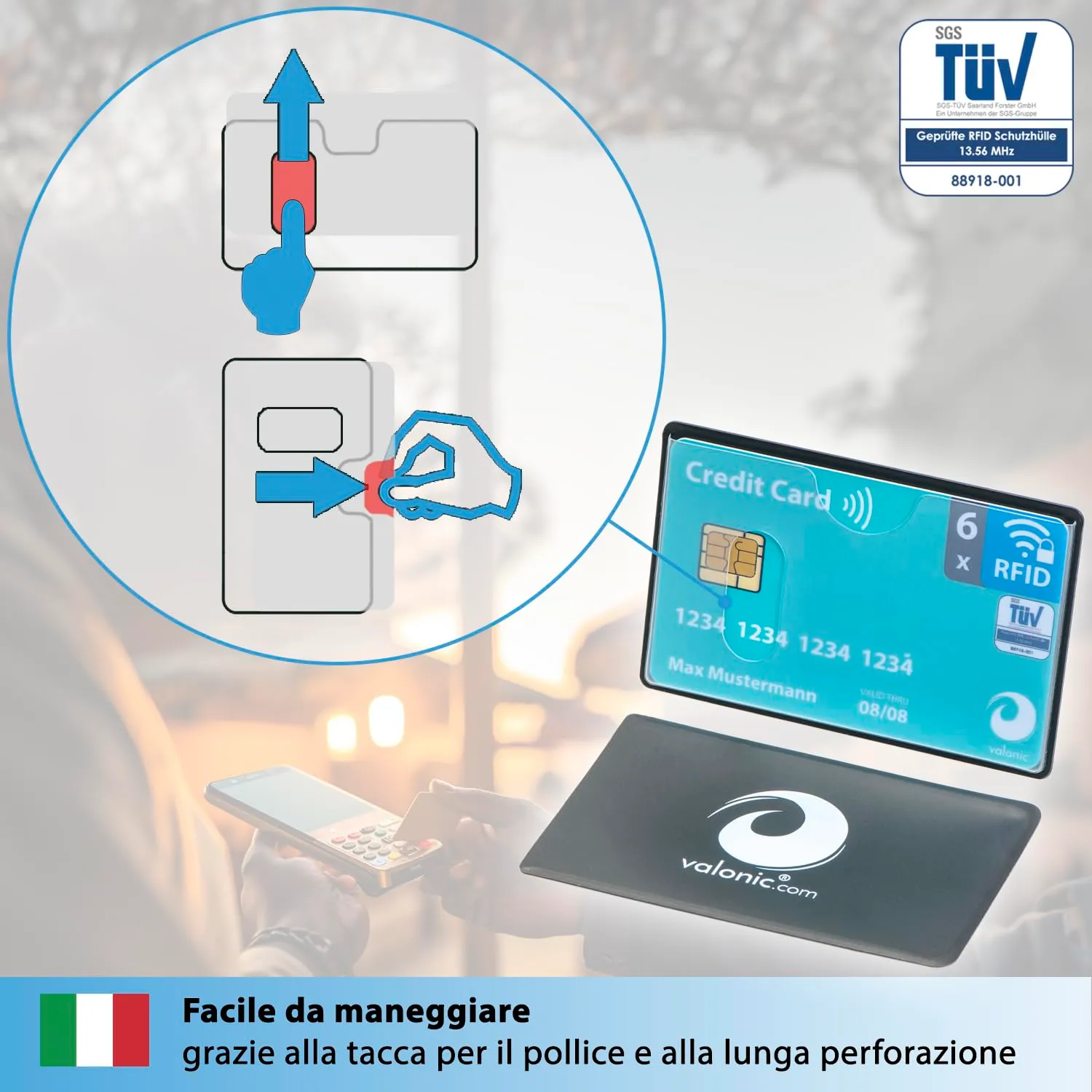 valonic Custodia Carta di Credito RFID NFC, Trasparente, 6 Pezzi - immagine 5