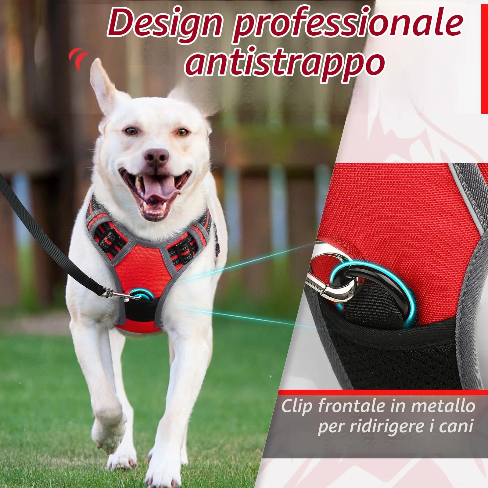 Eagloo Pettorina Cane ad H Anti Tiro, Rossa, Taglia M - immagine 3