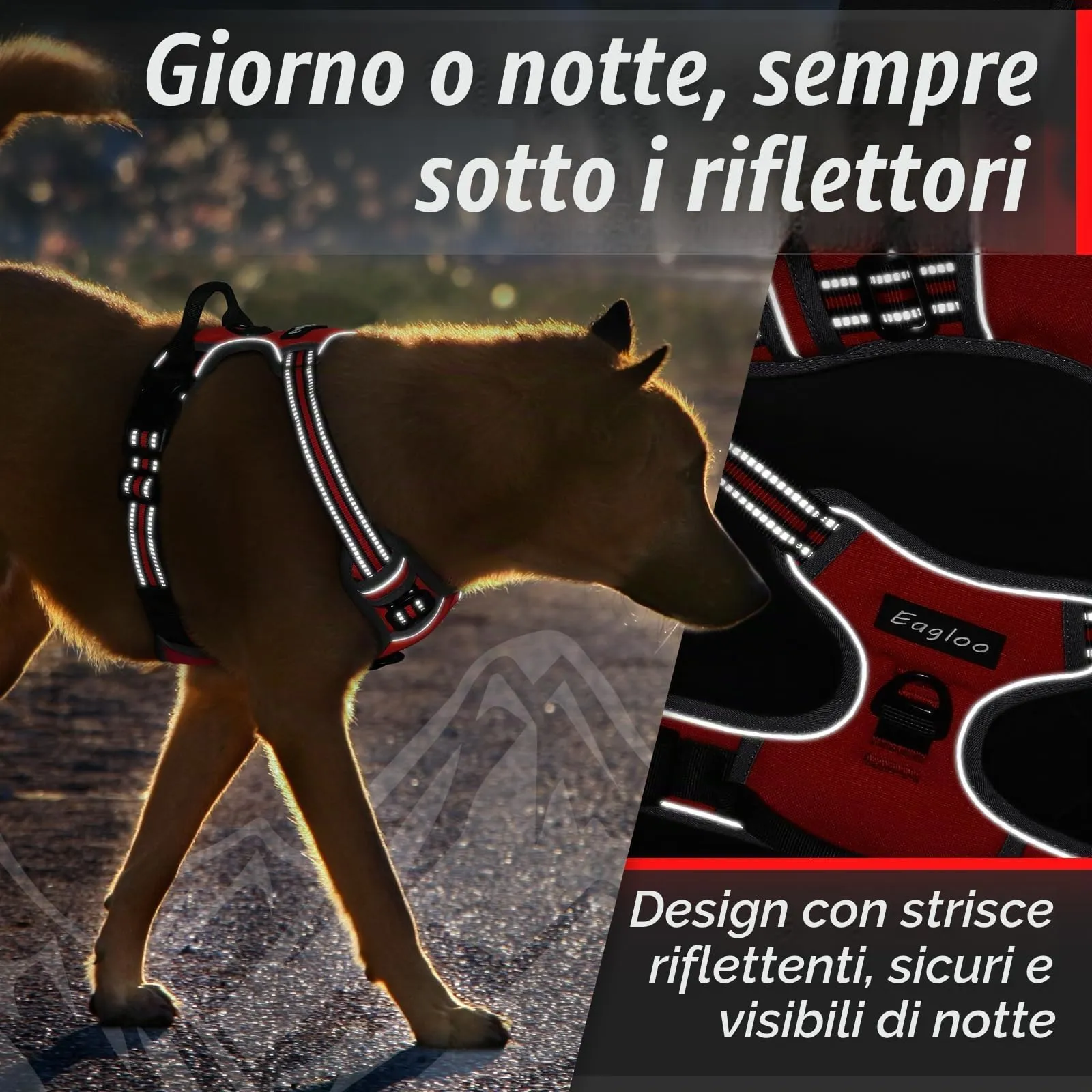Eagloo Pettorina Cane ad H Anti Tiro, Rossa, Taglia M - immagine 8